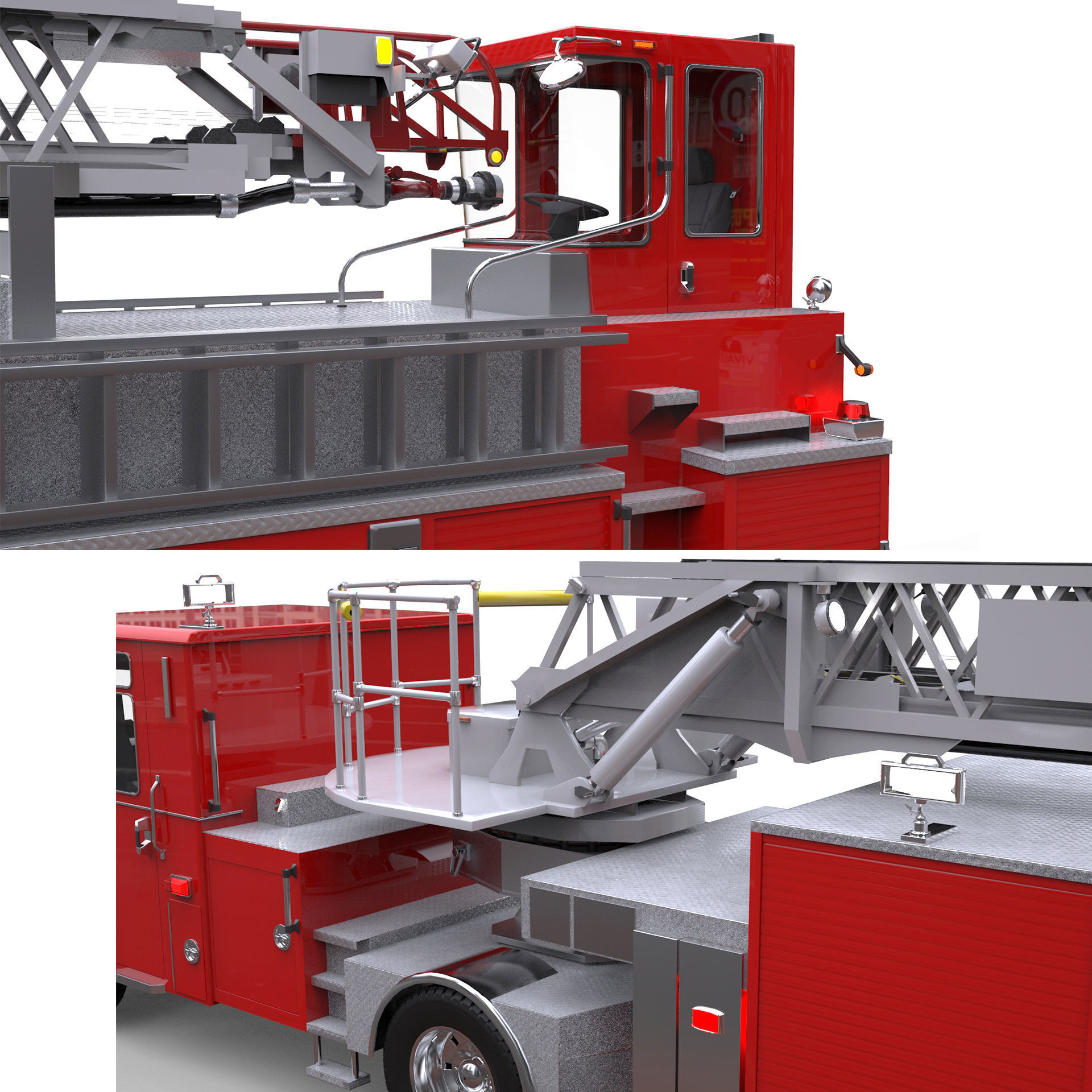 Firetruck Pierce Ascendant 107 Heavy-Duty Tiller Aerial Ladder Low-poly 3D model_8