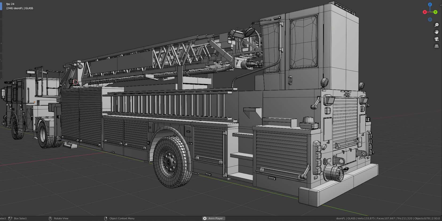 Firetruck Pierce Ascendant 107 Heavy-Duty Tiller Aerial Ladder Low-poly 3D model_28