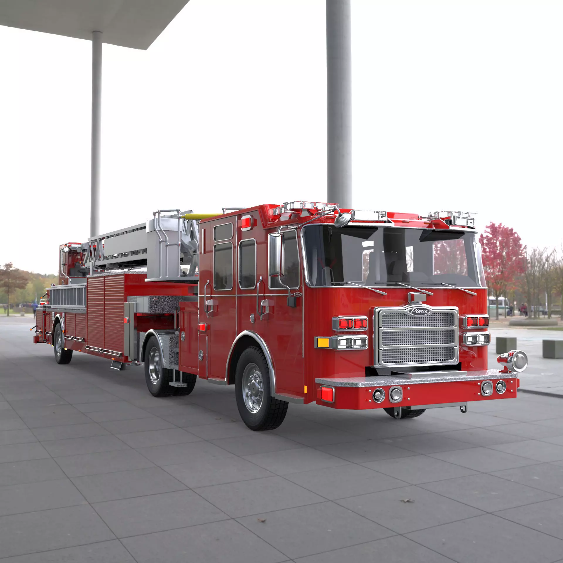 Firetruck Pierce Ascendant 107 Heavy-Duty Tiller Aerial Ladder Low-poly 3D model_0