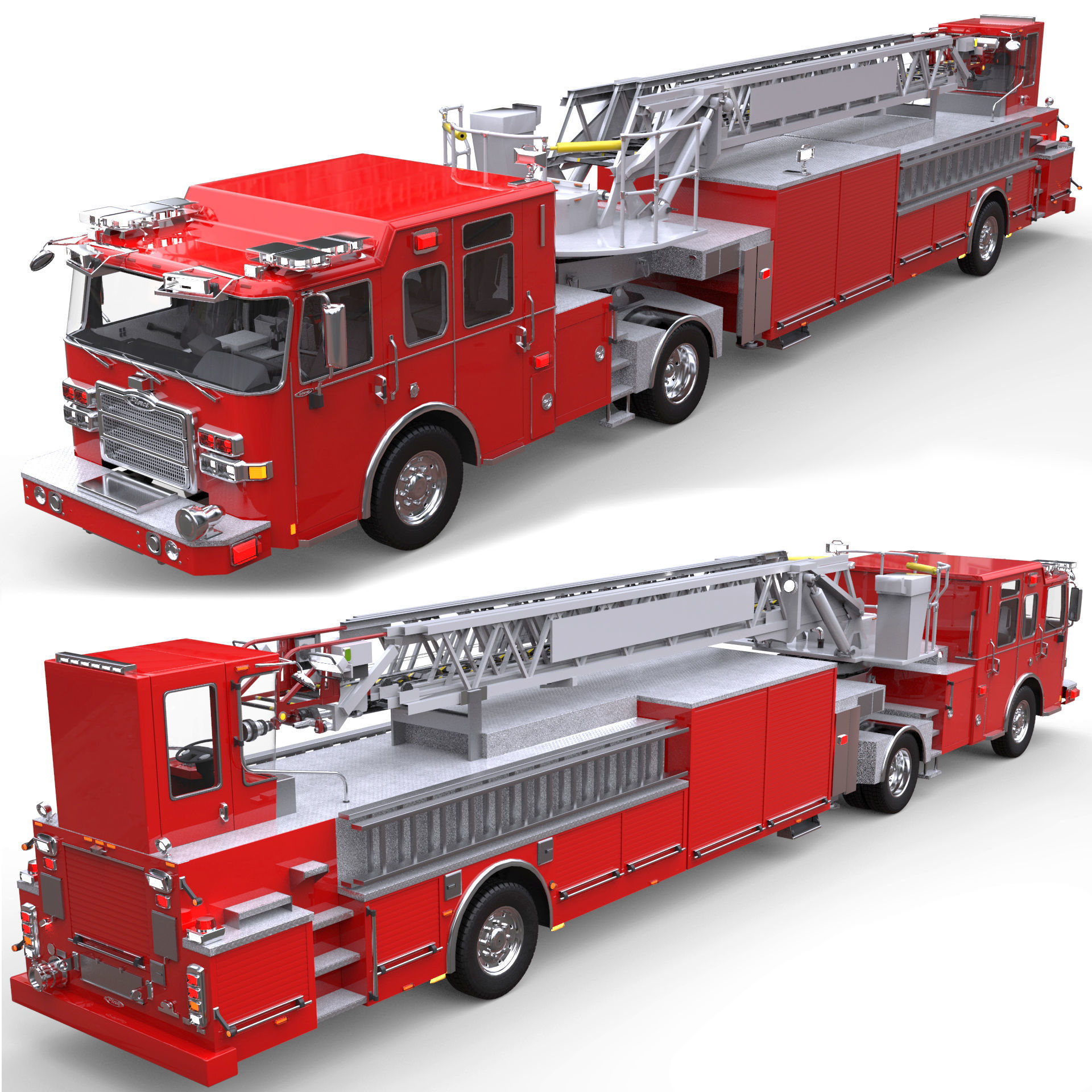 Firetruck Pierce Ascendant 107 Heavy-Duty Tiller Aerial Ladder Low-poly 3D model_7