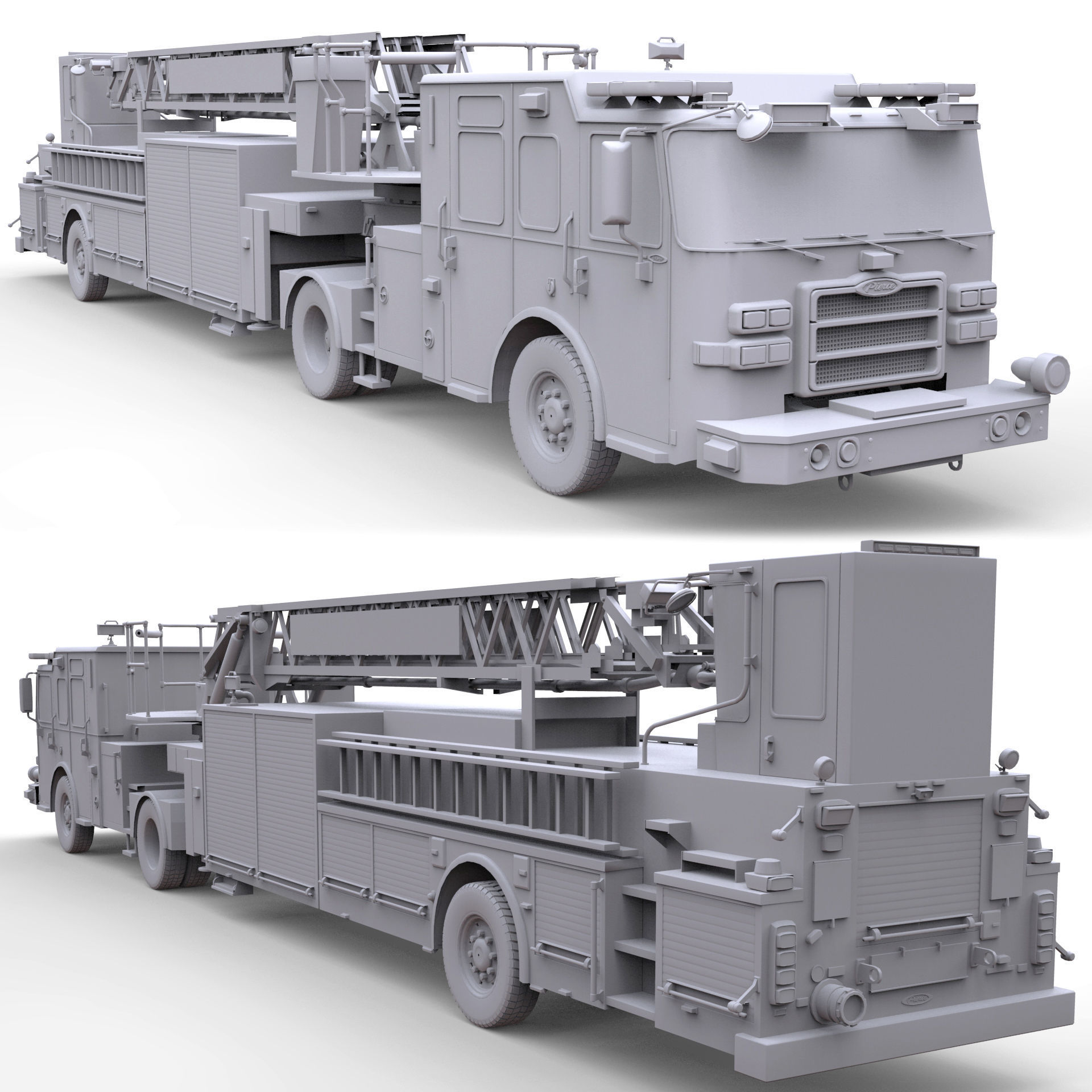 Firetruck Pierce Ascendant 107 Heavy-Duty Tiller Aerial Ladder Low-poly 3D model_9