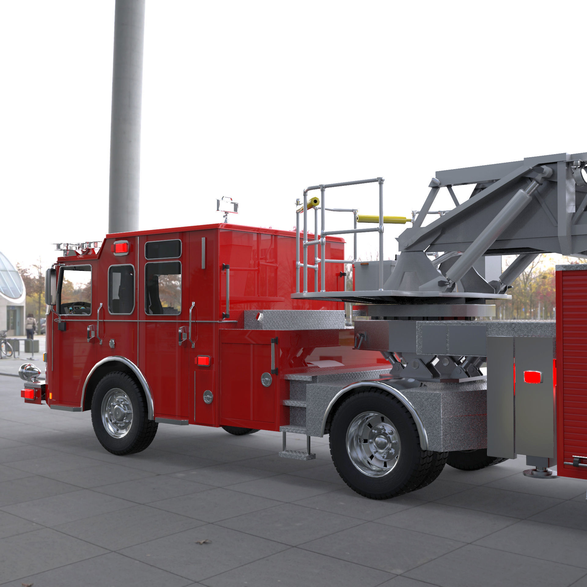 Firetruck Pierce Ascendant 107 Heavy-Duty Tiller Aerial Ladder Low-poly 3D model_3