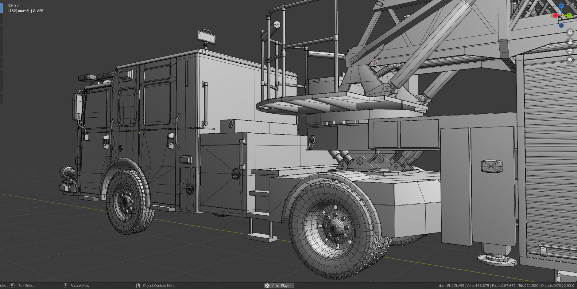 Firetruck Pierce Ascendant 107 Heavy-Duty Tiller Aerial Ladder Low-poly 3D model_12