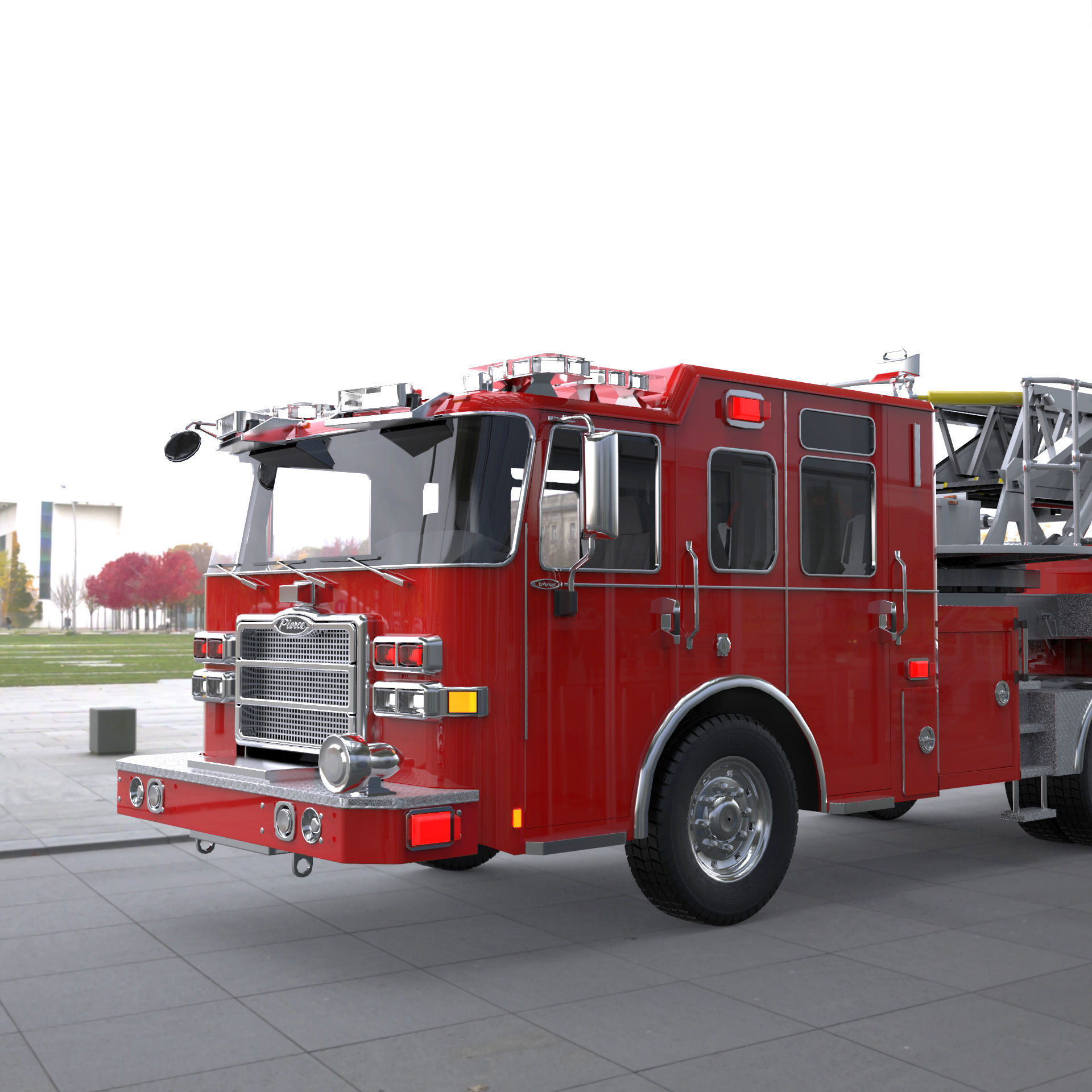 Firetruck Pierce Ascendant 107 Heavy-Duty Tiller Aerial Ladder Low-poly 3D model_2