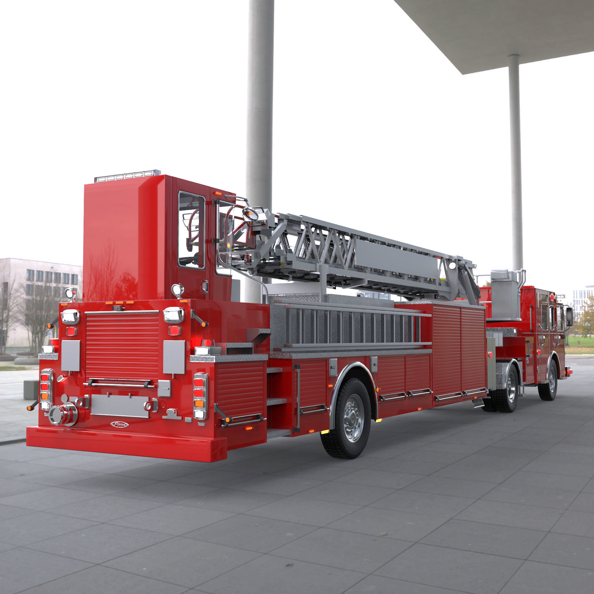 Firetruck Pierce Ascendant 107 Heavy-Duty Tiller Aerial Ladder Low-poly 3D model_4