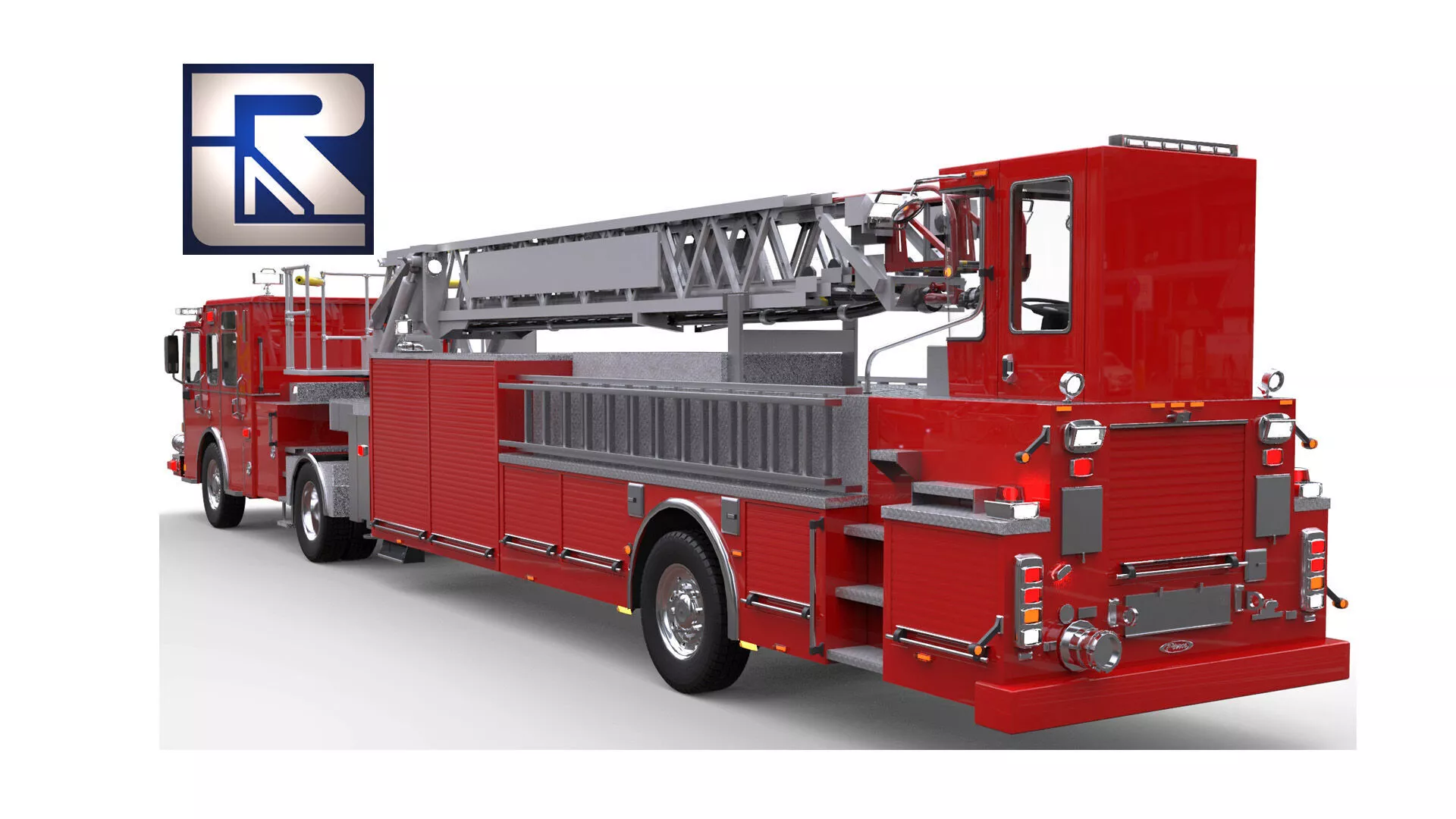 Firetruck Pierce Ascendant 107 Heavy-Duty Tiller Aerial Ladder Low-poly 3D model