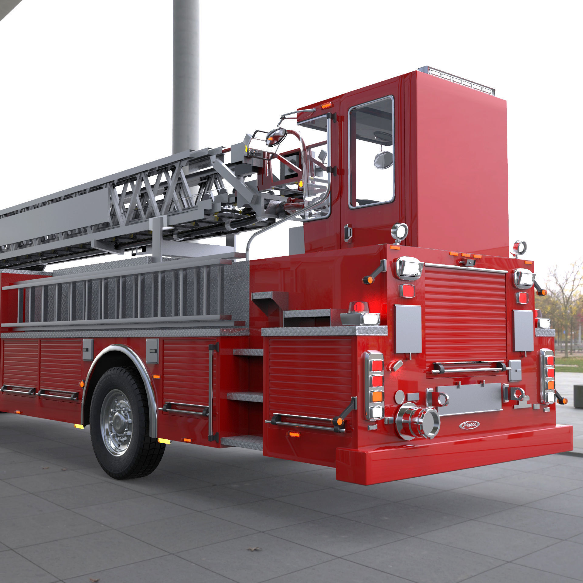 Firetruck Pierce Ascendant 107 Heavy-Duty Tiller Aerial Ladder Low-poly 3D model_5