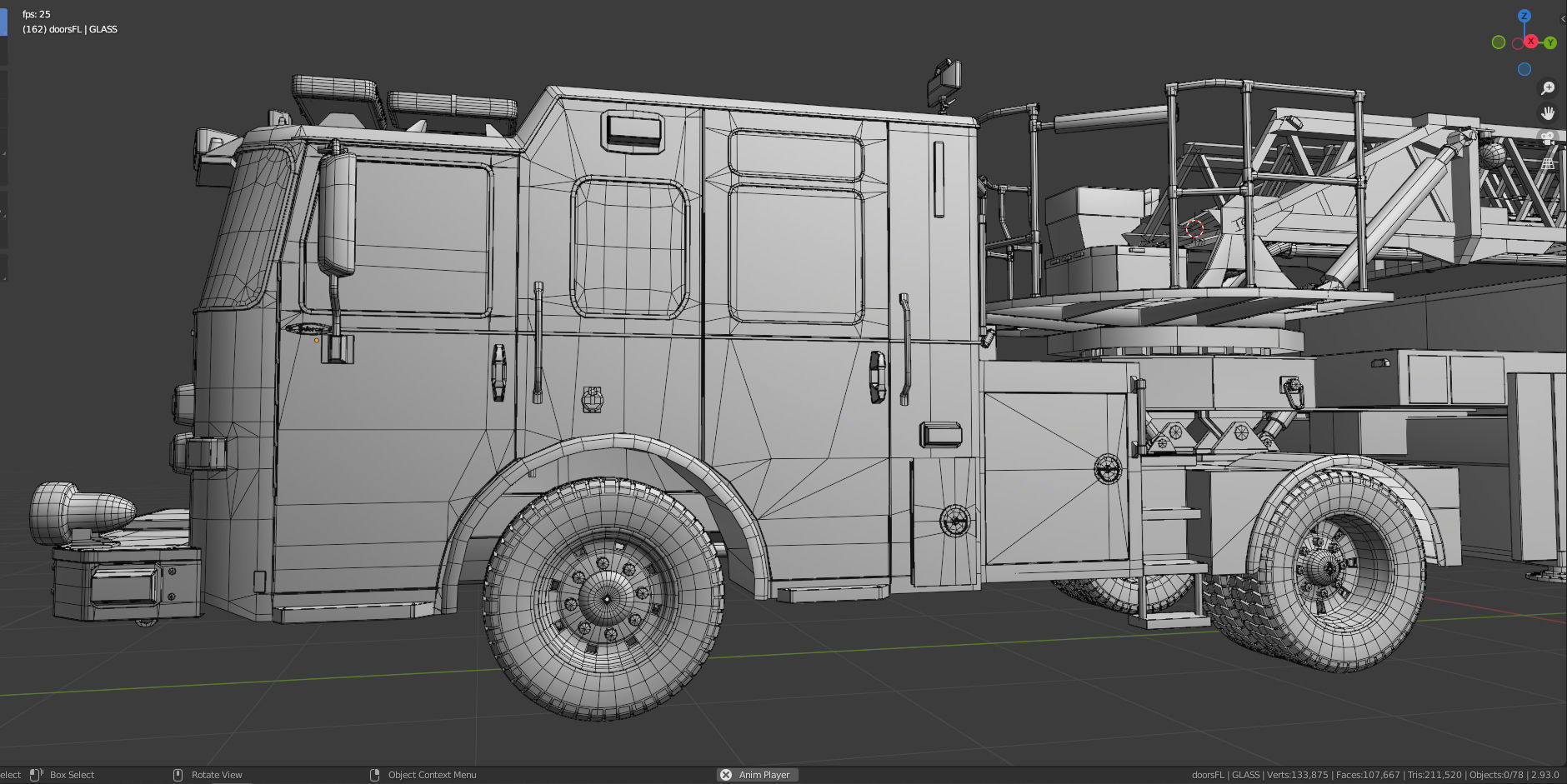 Firetruck Pierce Ascendant 107 Heavy-Duty Tiller Aerial Ladder Low-poly 3D model_11