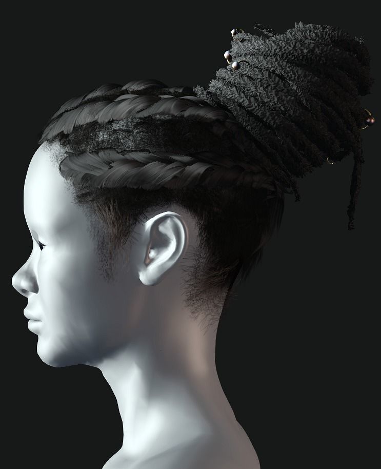 Female Dreadlock Low-poly 3D model_3