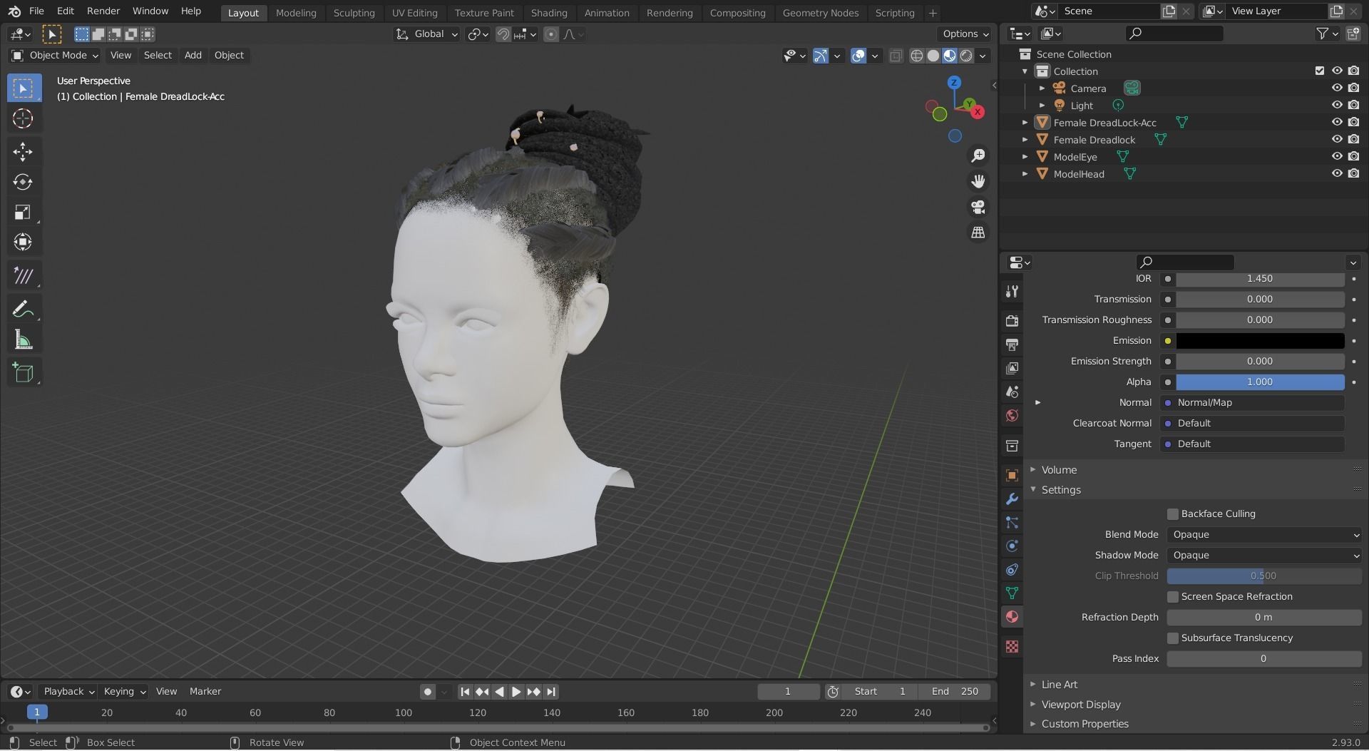 Female Dreadlock Low-poly 3D model_5