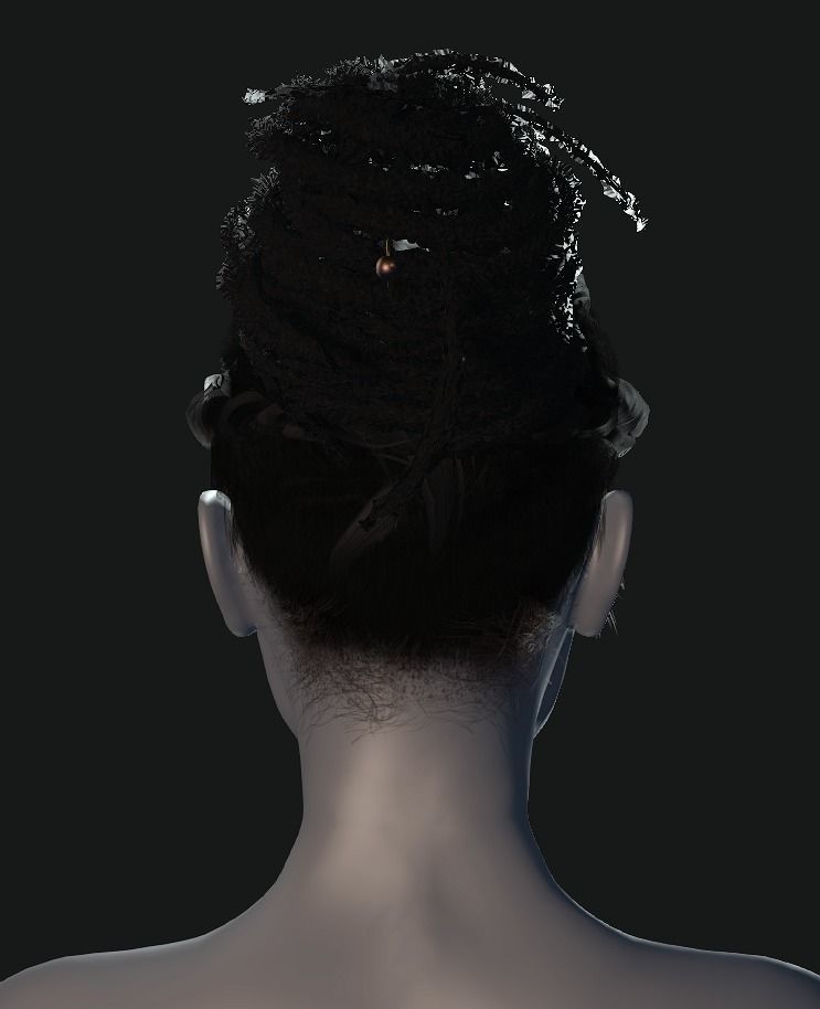 Female Dreadlock Low-poly 3D model_4