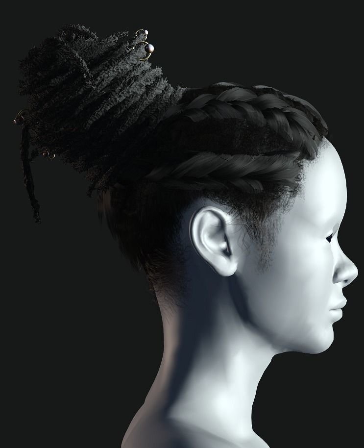 Female Dreadlock Low-poly 3D model_2