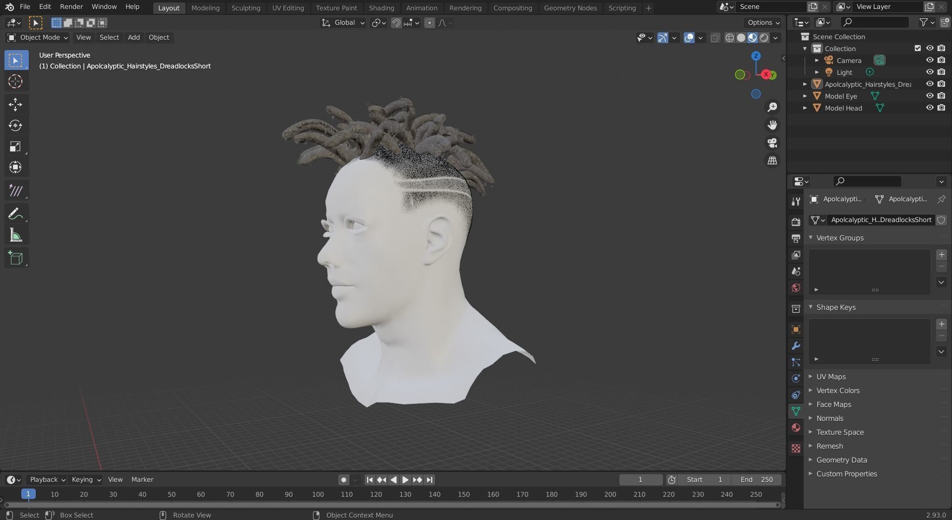 Apocalyptic Hairstyles-Dreadlocks Short Low-poly 3D model_6
