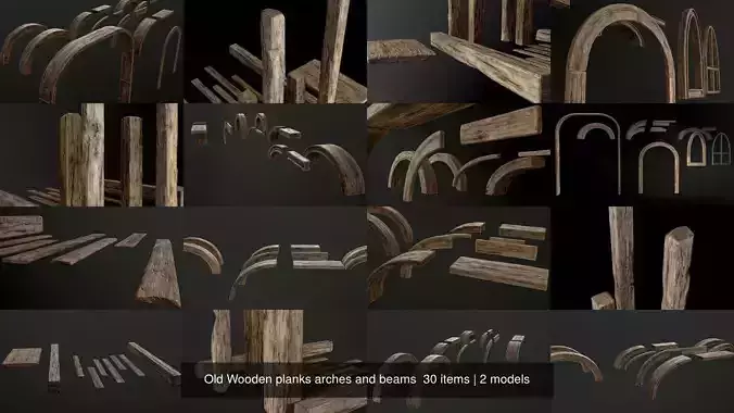 Old Wooden planks arches and beams  30 items