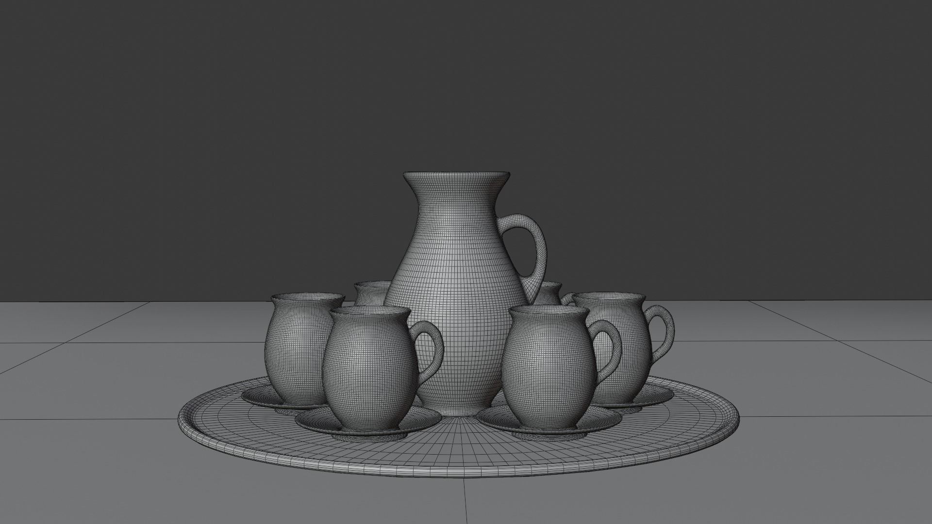 Vase and mugs set 3D model_4