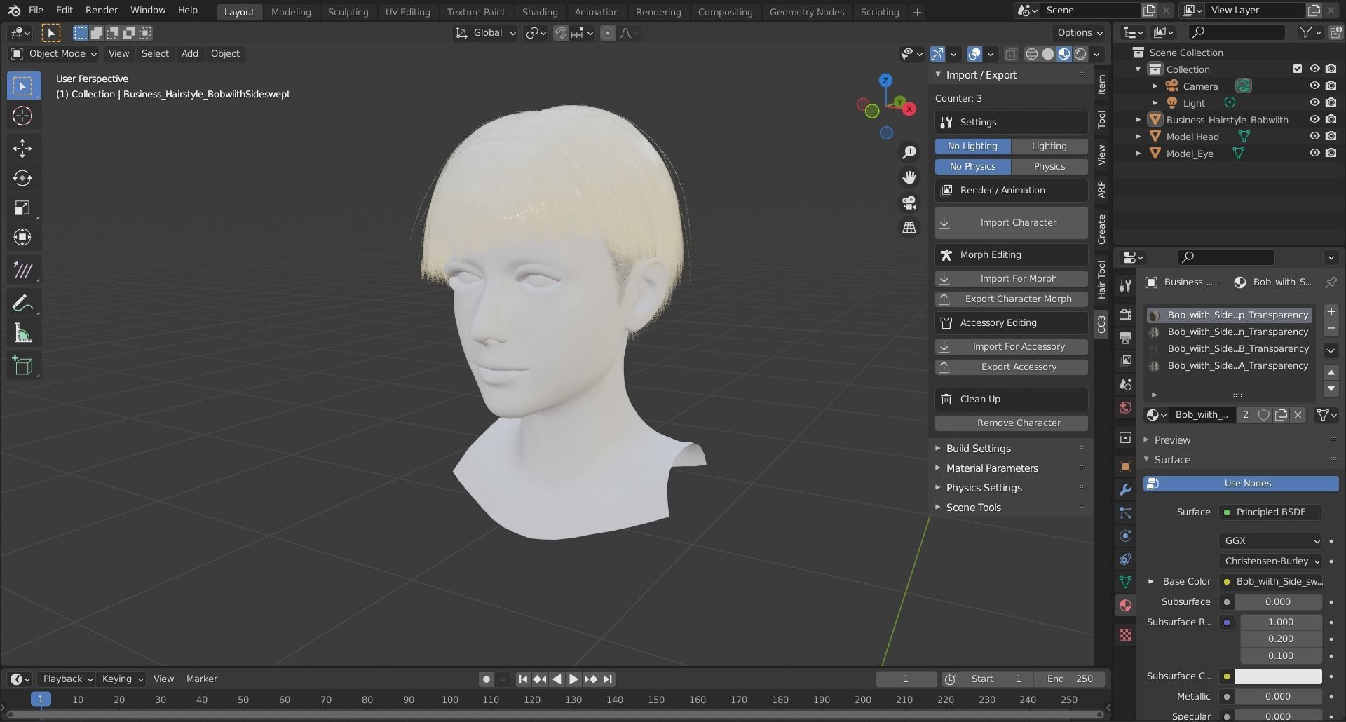 Business Hairstyles - Bob with Side Swept Low-poly 3D model_6