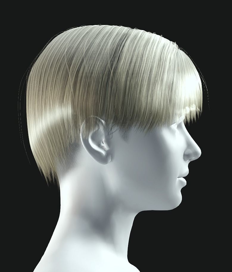 Business Hairstyles - Bob with Side Swept Low-poly 3D model_3