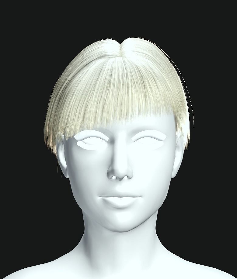 Business Hairstyles - Bob with Side Swept Low-poly 3D model_2