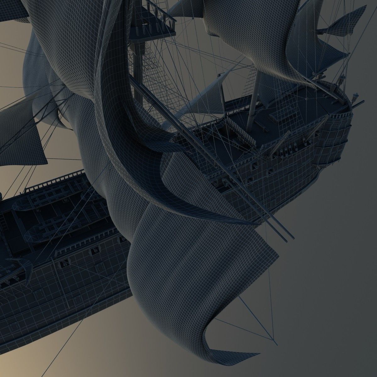 Ship Animated Sail and foam with splashes 3D model_8
