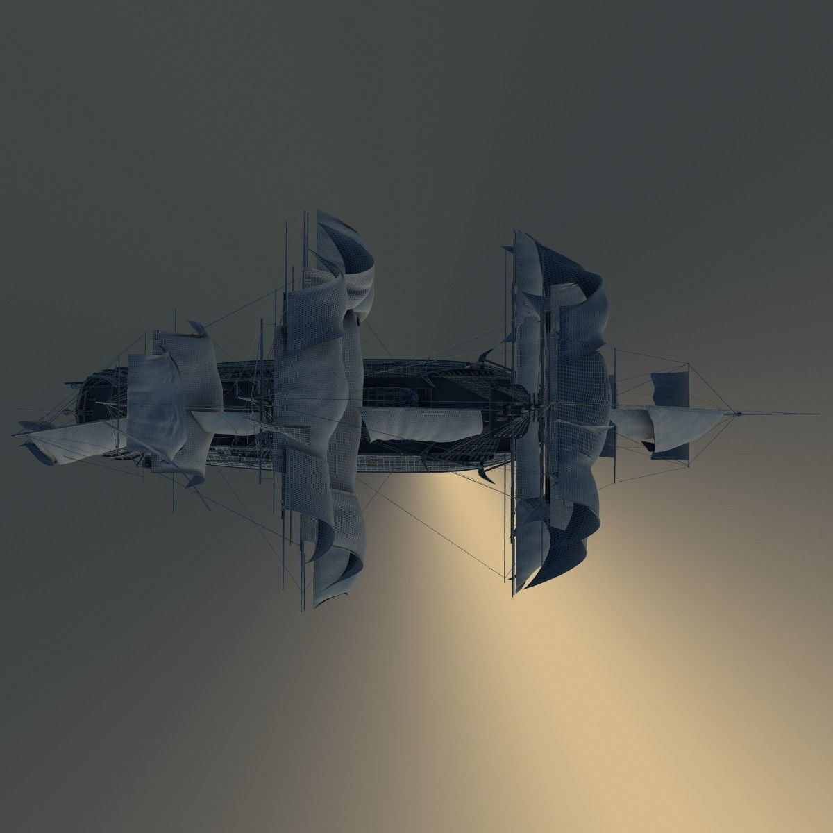 Ship Animated Sail and foam with splashes 3D model_7