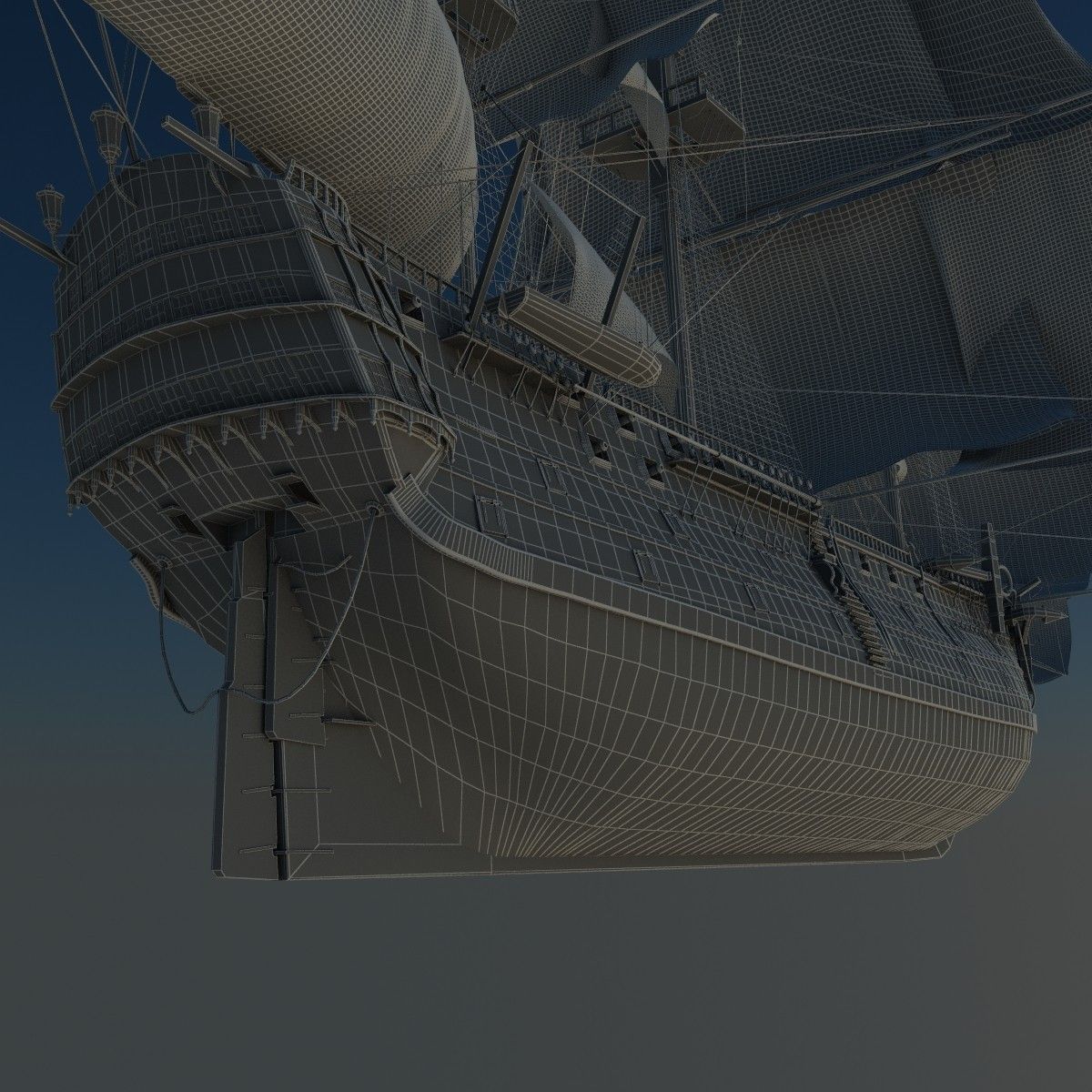 Ship Animated Sail and foam with splashes 3D model_5