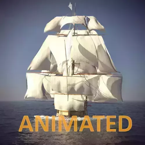 Ship Animated Sail and foam with splashes 3D model