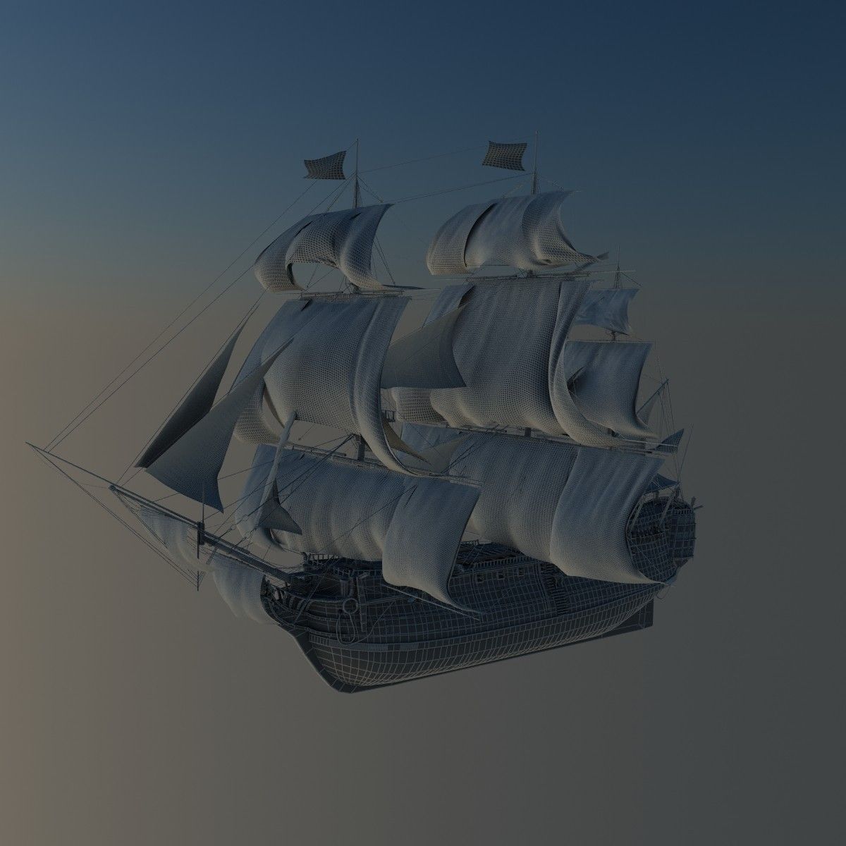 Ship Animated Sail and foam with splashes 3D model_3