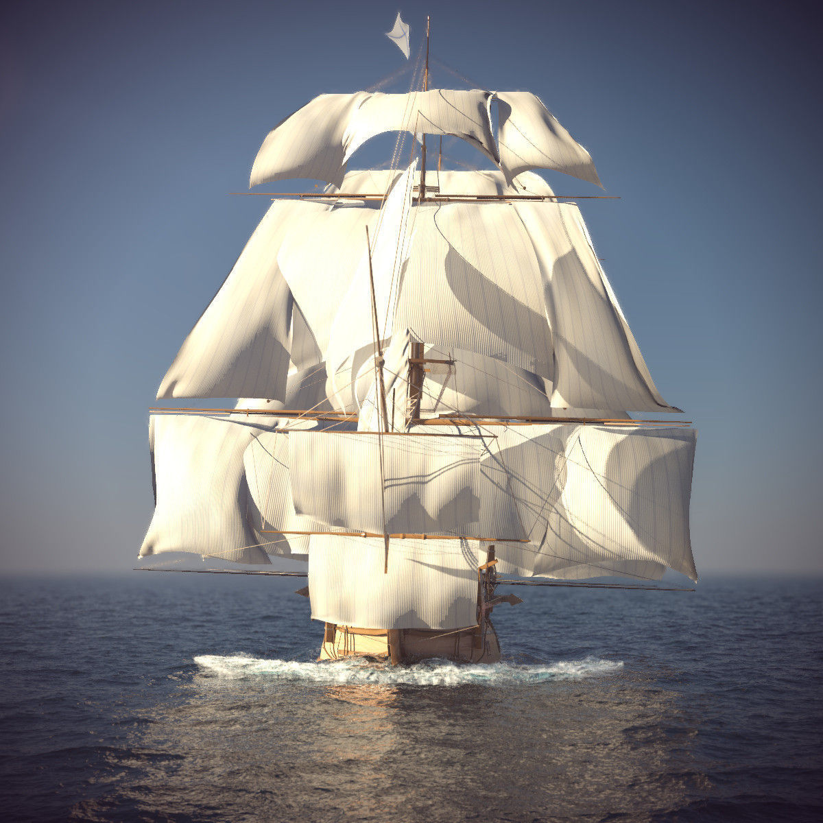 Ship Animated Sail and foam with splashes 3D model_4