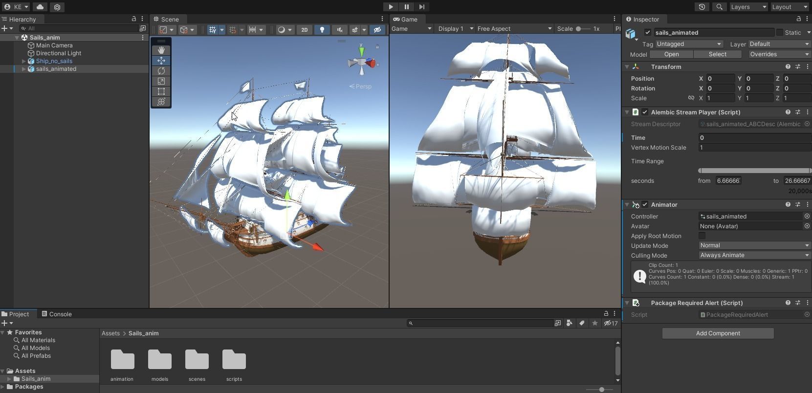 Ship Animated Sail and foam with splashes 3D model_2