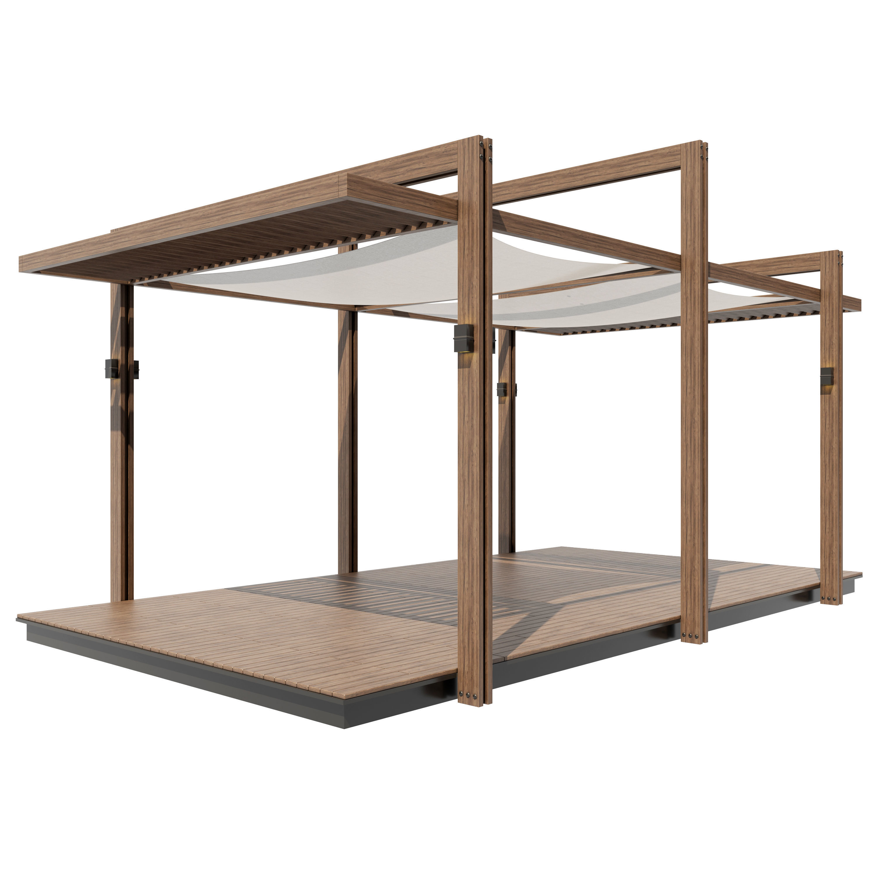 Pergola outdoor canopy with wooden frame 3D model_2