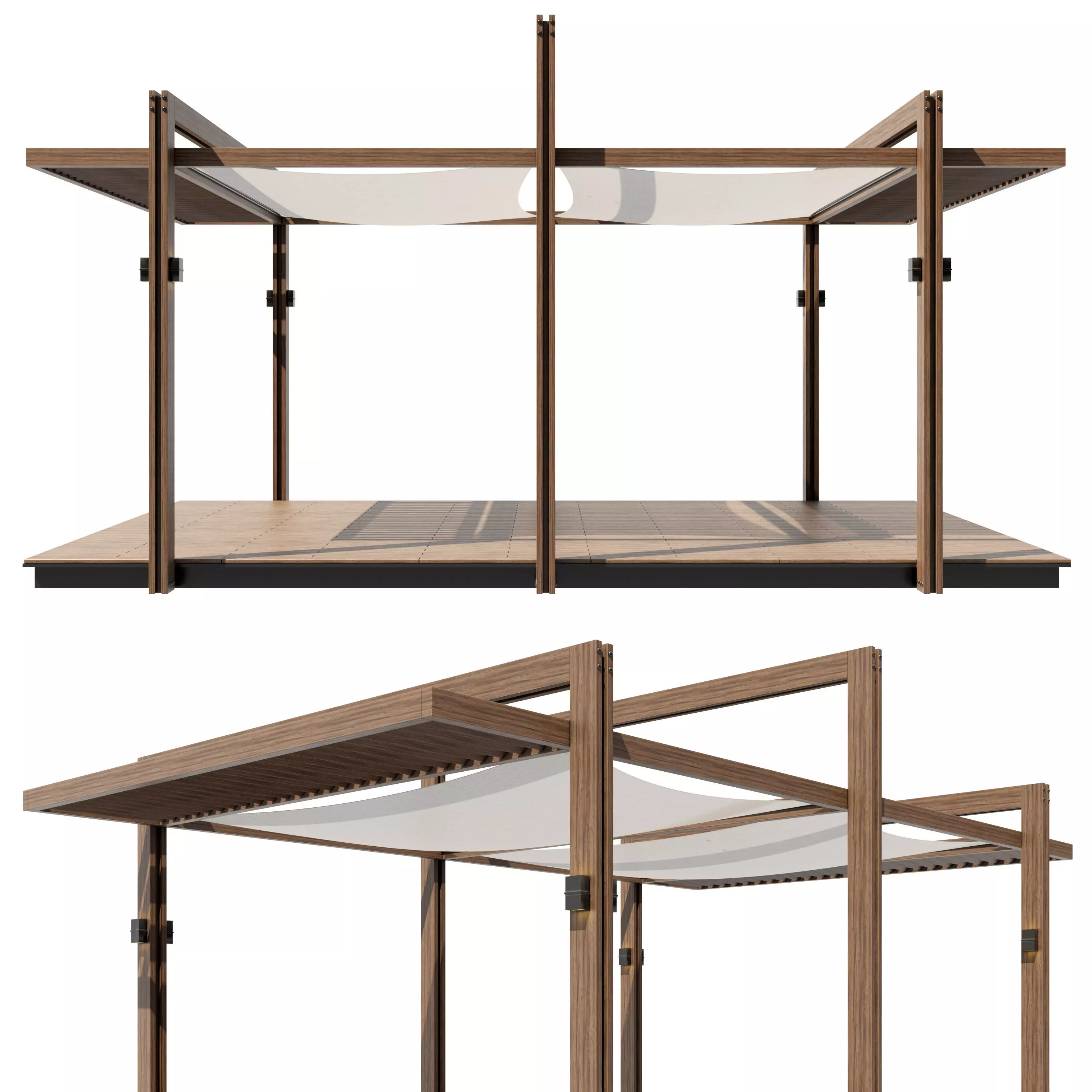 Pergola outdoor canopy with wooden frame 3D model_0