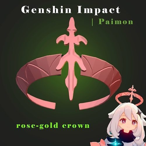 GENSHIN IMPACT PAIMON ROSE-GOLD CROWN HALO 3D print model