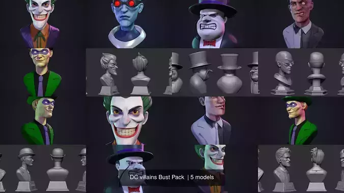 DC villains Bust Pack  3D Model Collection