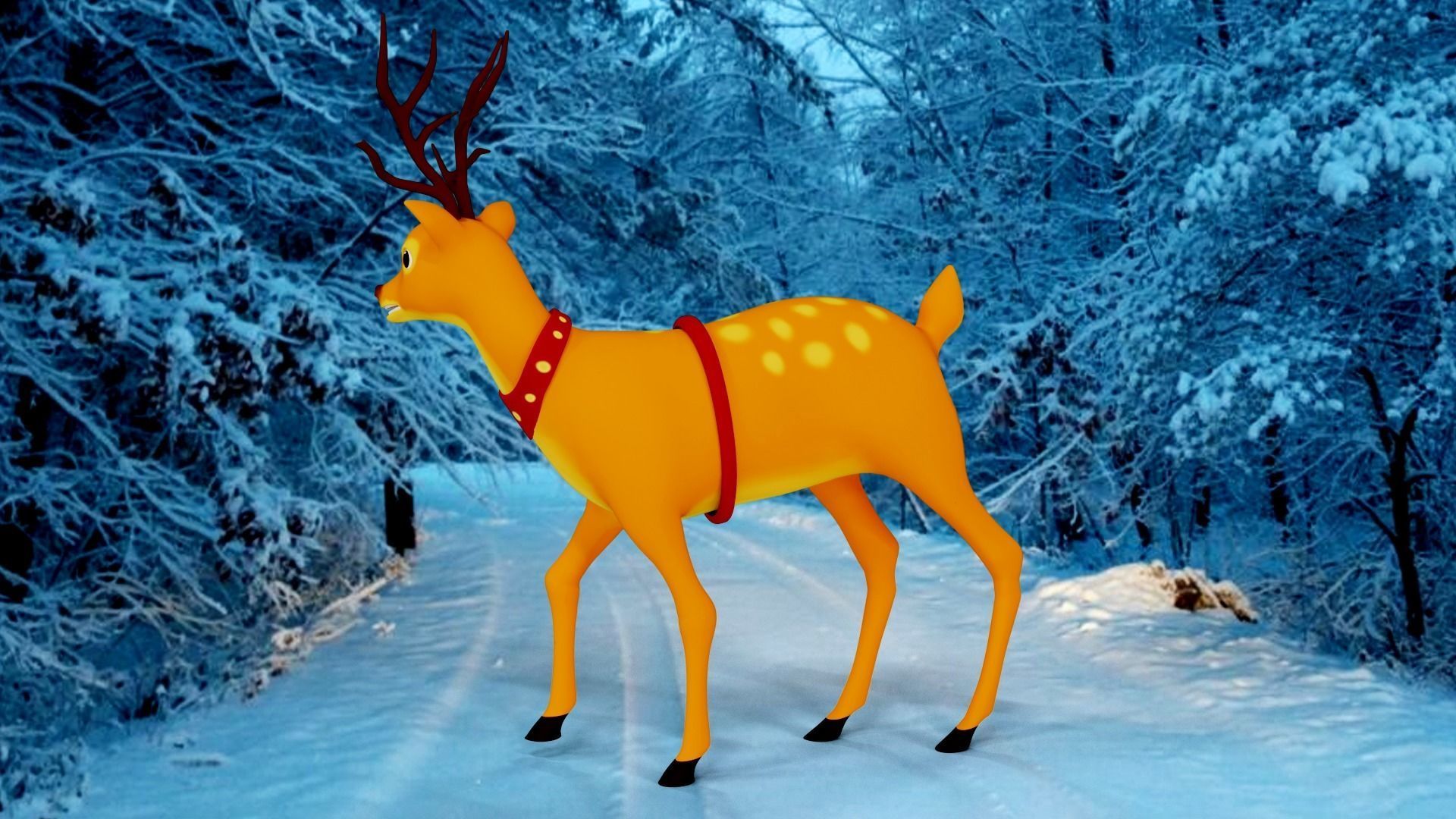 Rigged Cartoon Deer Low-poly 3D model_3