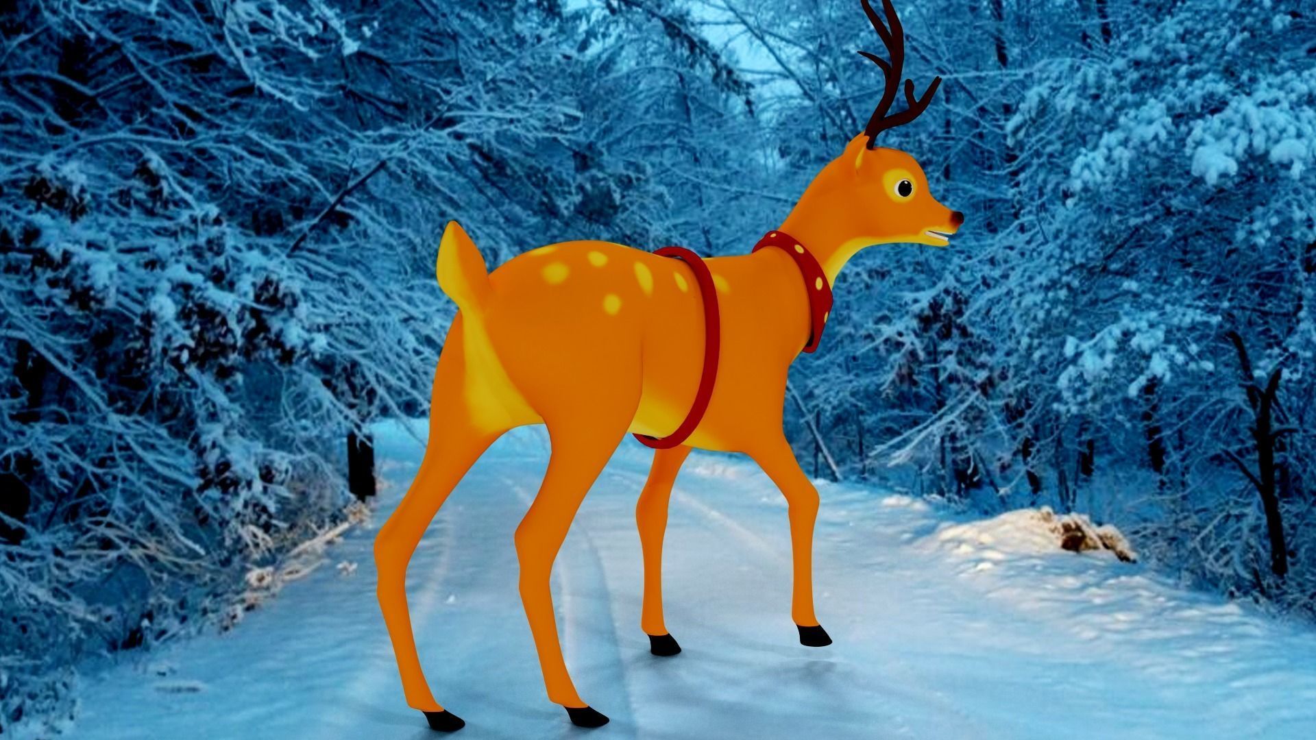 Rigged Cartoon Deer Low-poly 3D model_4
