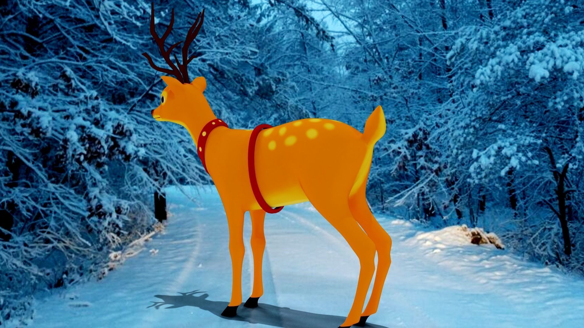 Rigged Cartoon Deer Low-poly 3D model_10