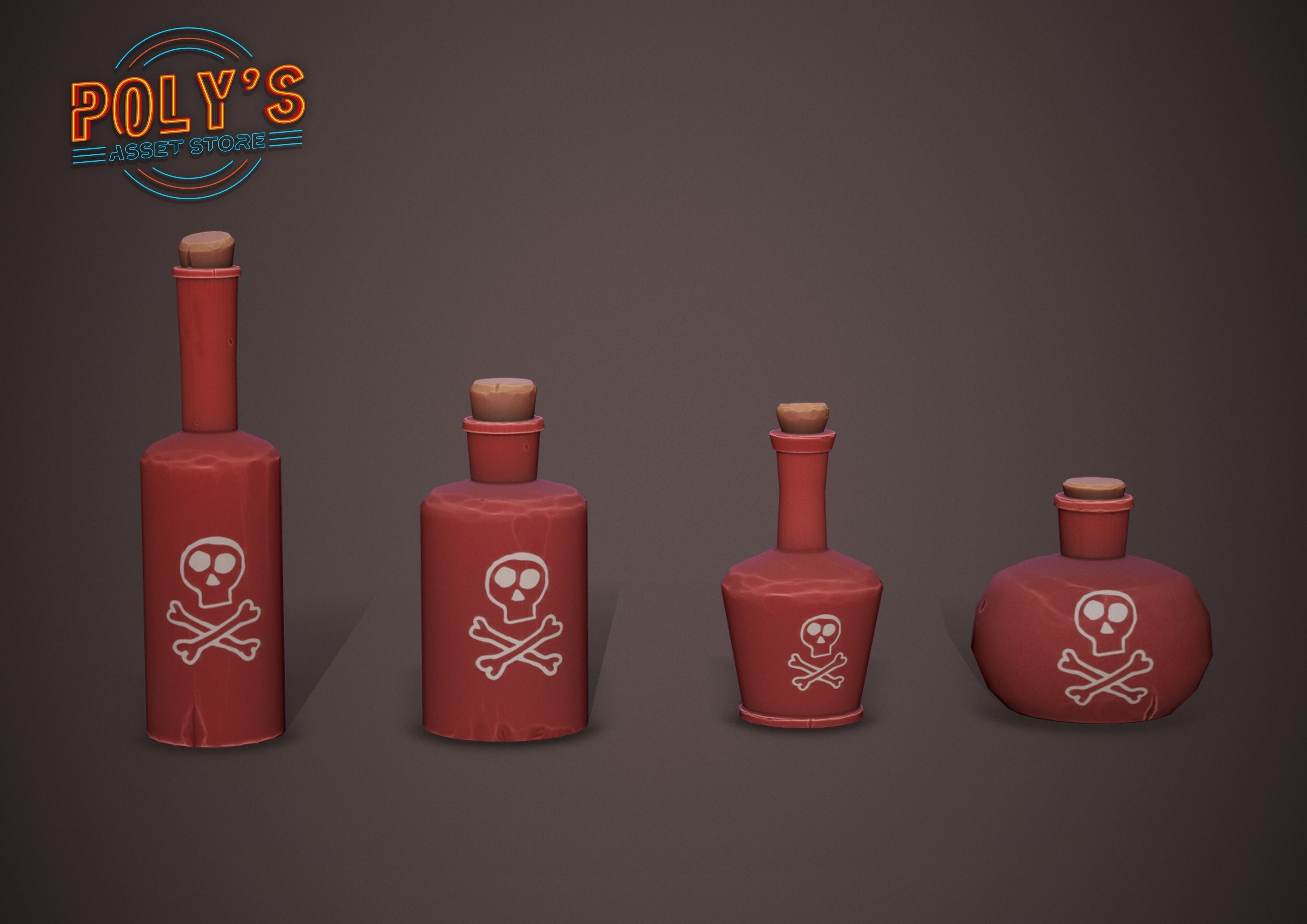 Potion Bottles - 6 colours - Stylized Low Poly Low-poly 3D model_7
