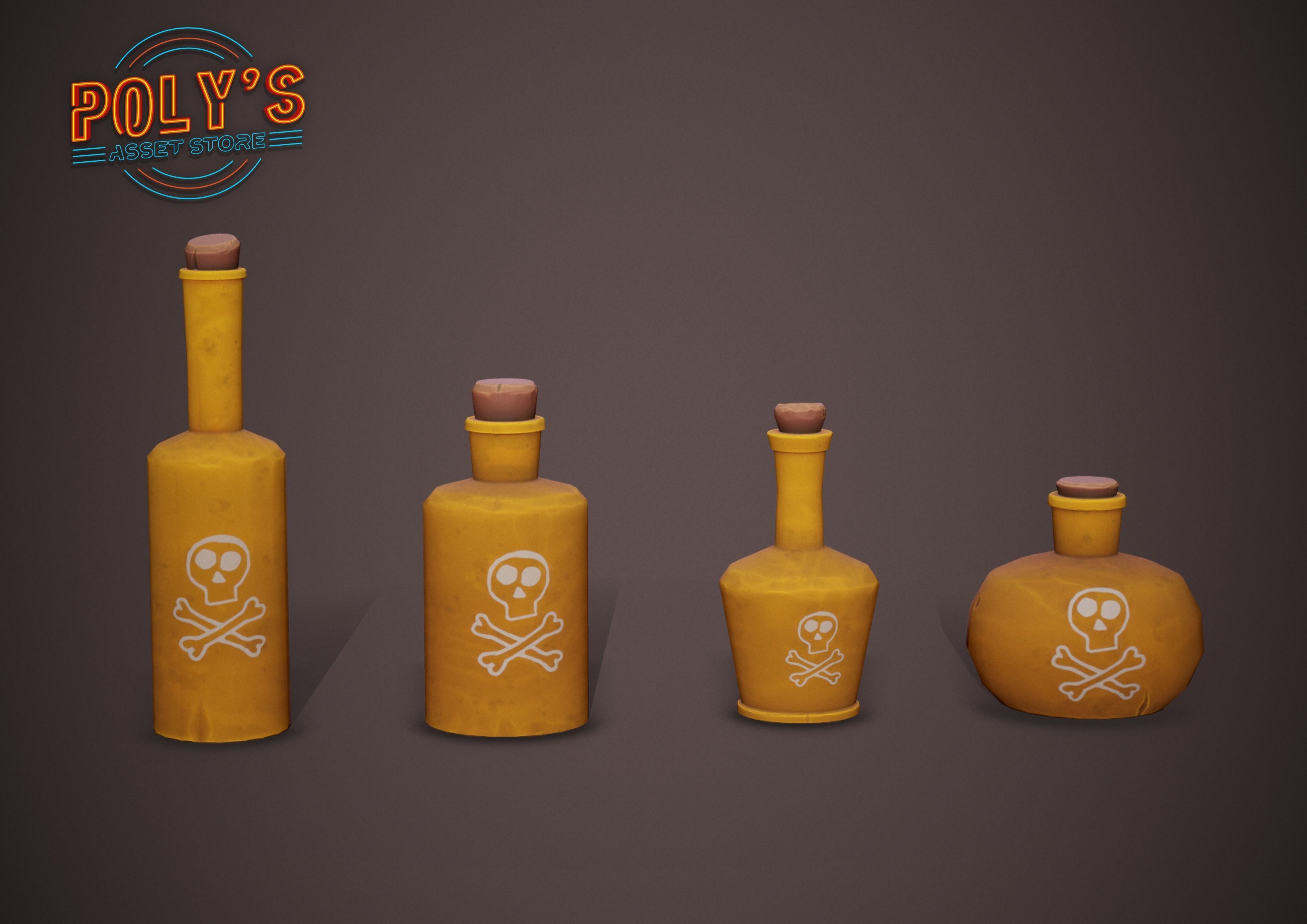 Potion Bottles - 6 colours - Stylized Low Poly Low-poly 3D model_5