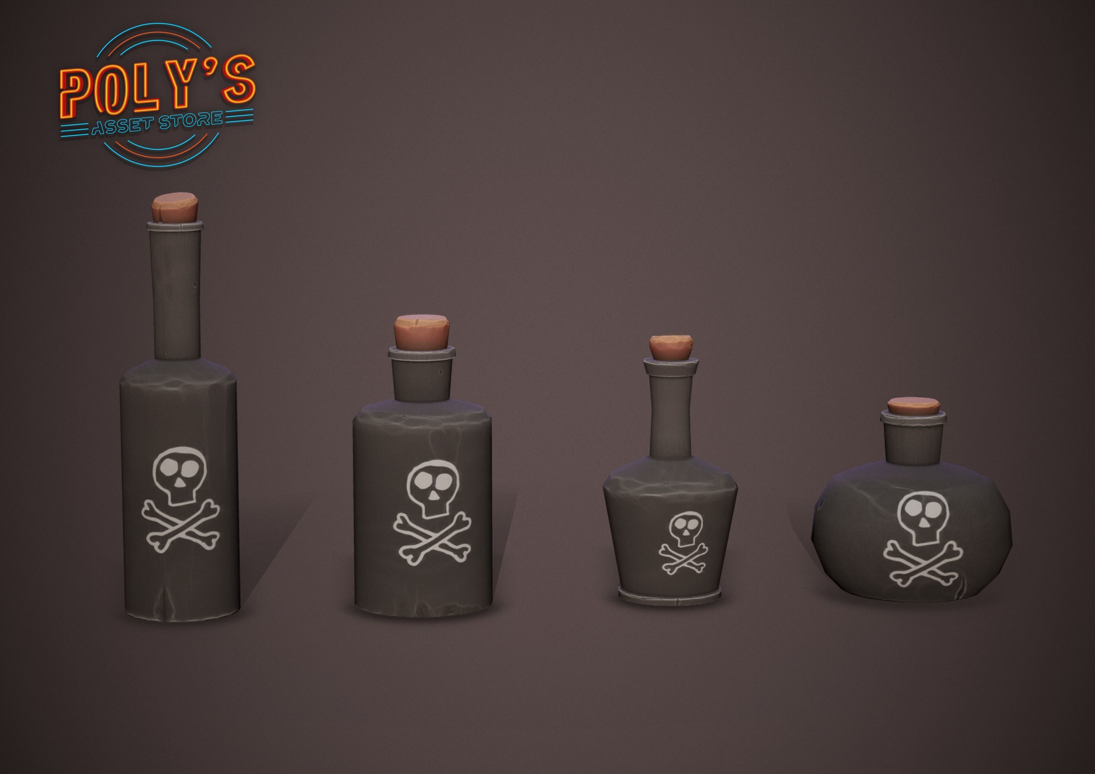 Potion Bottles - 6 colours - Stylized Low Poly Low-poly 3D model_11