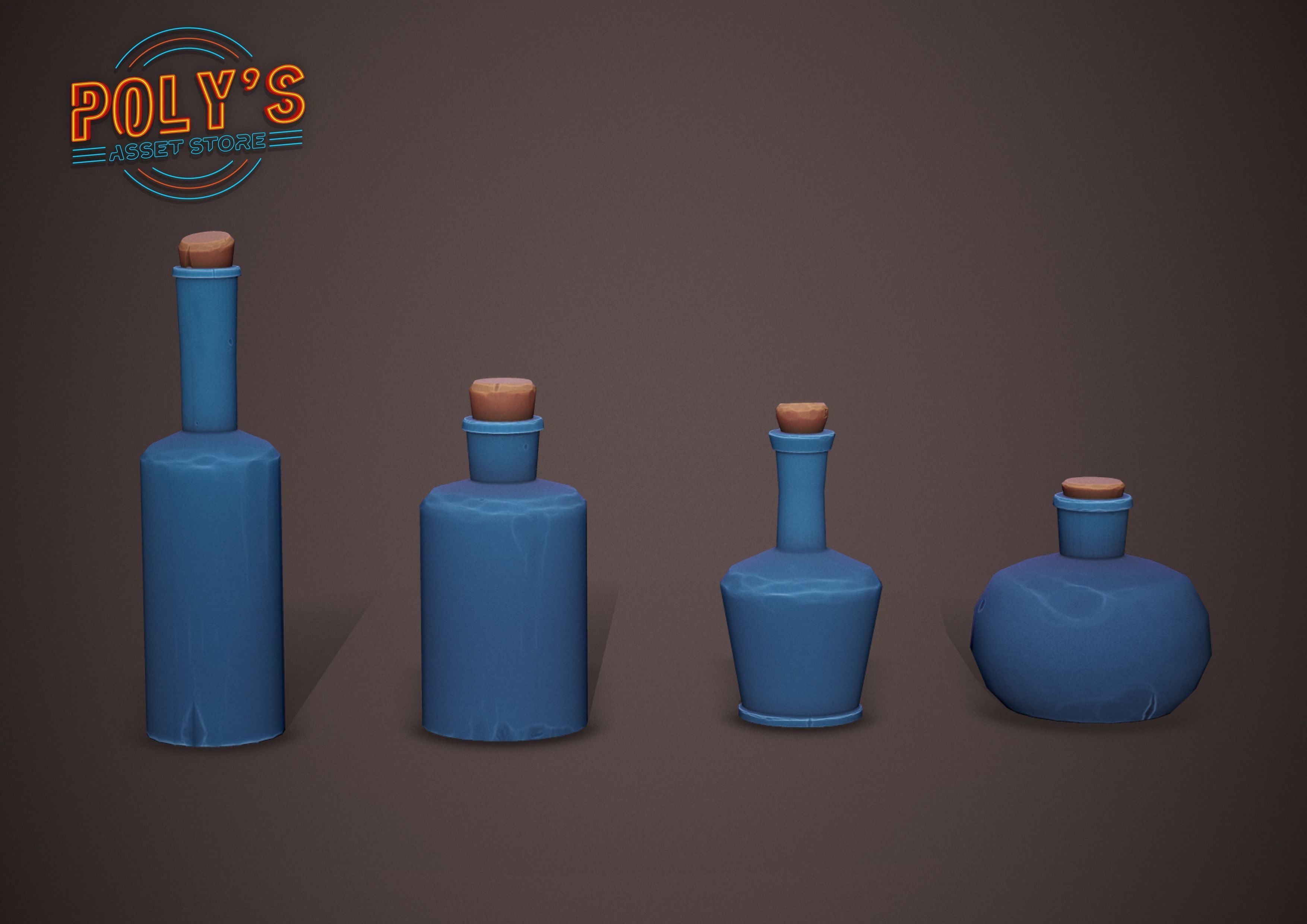 Potion Bottles - 6 colours - Stylized Low Poly Low-poly 3D model_8