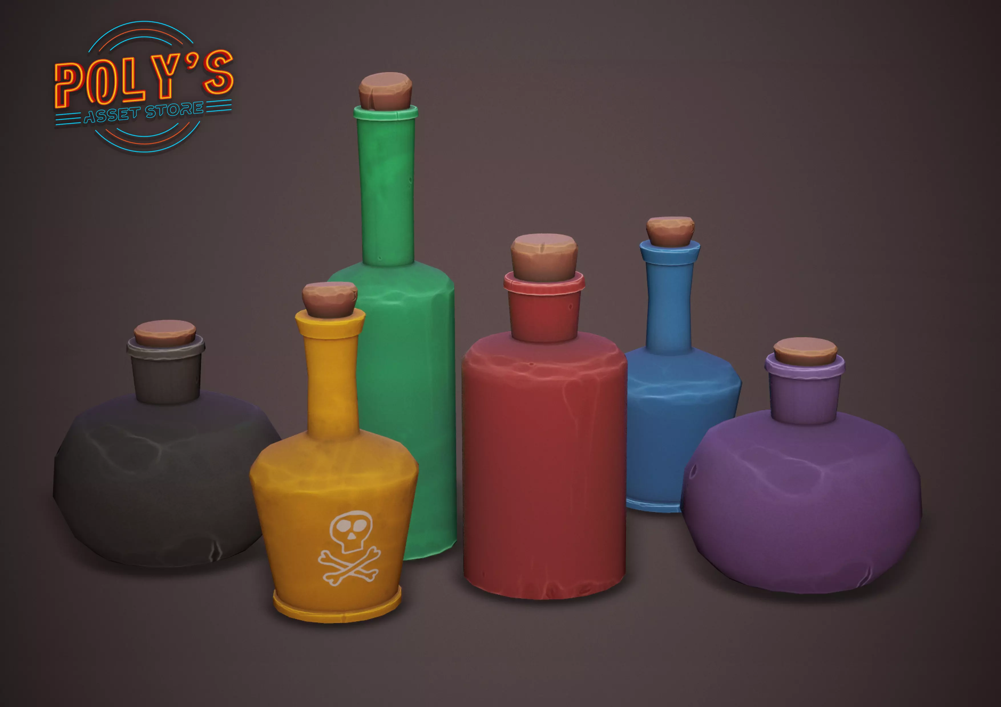 Potion Bottles - 6 colours - Stylized Low Poly Low-poly 3D model_0