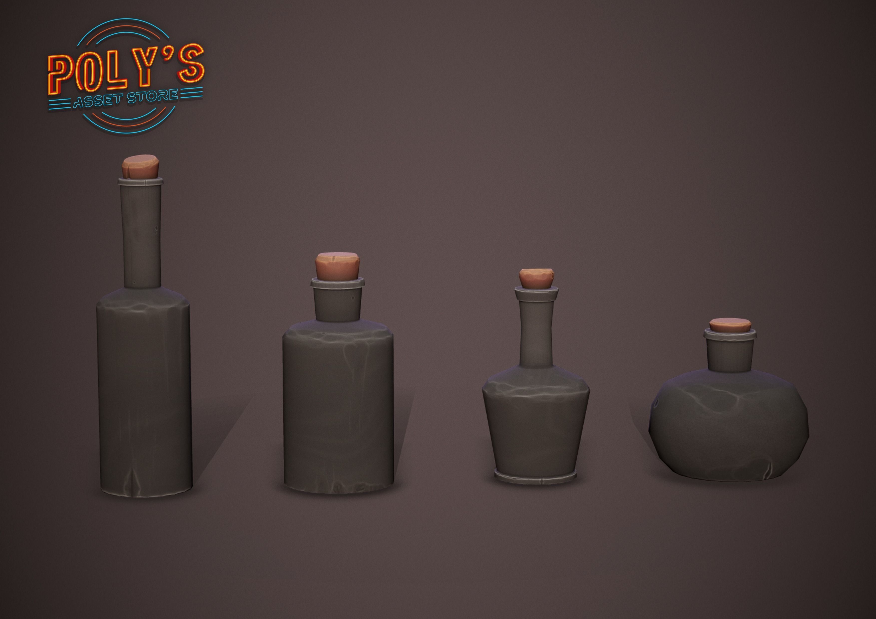 Potion Bottles - 6 colours - Stylized Low Poly Low-poly 3D model_10