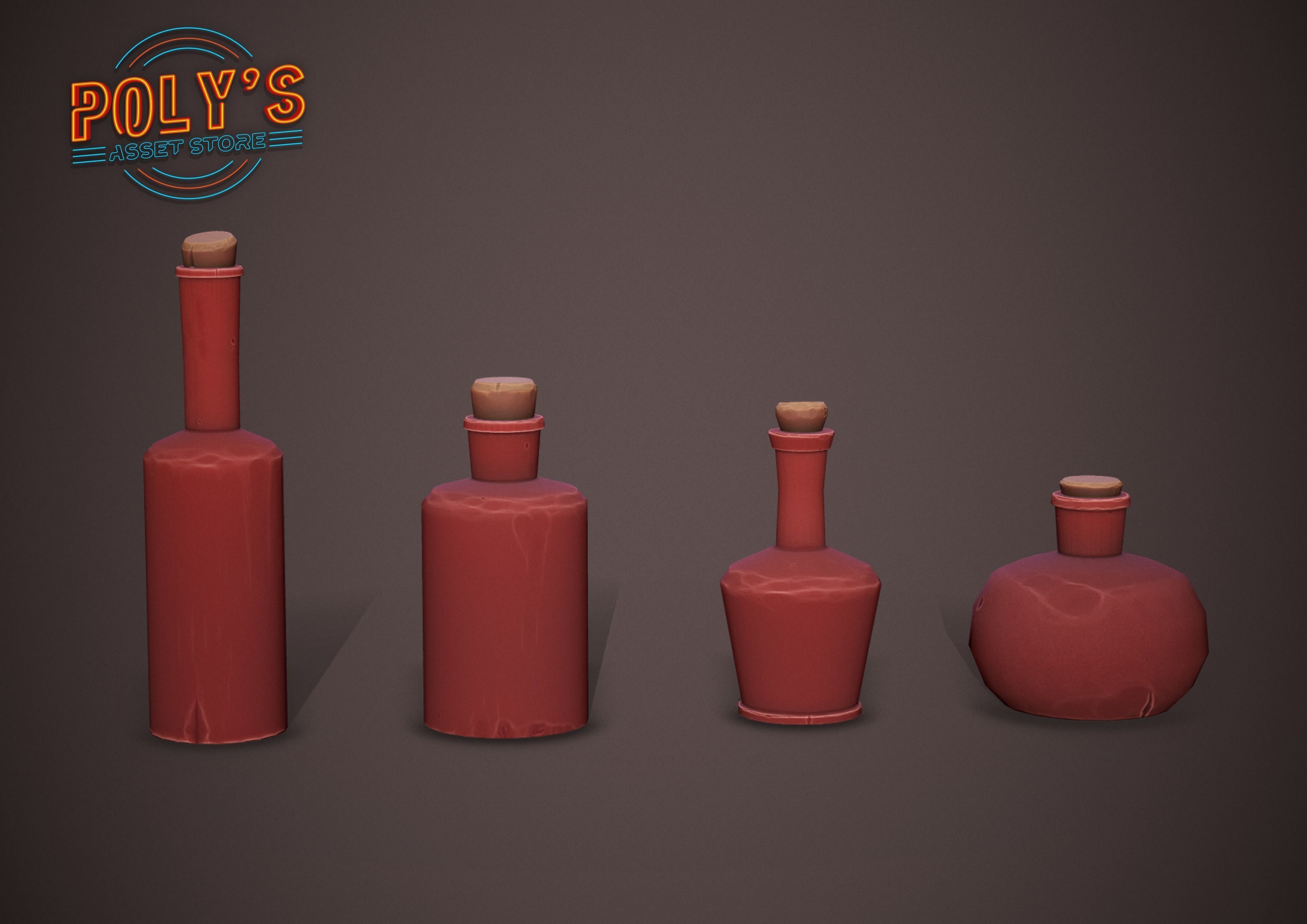Potion Bottles - 6 colours - Stylized Low Poly Low-poly 3D model_6