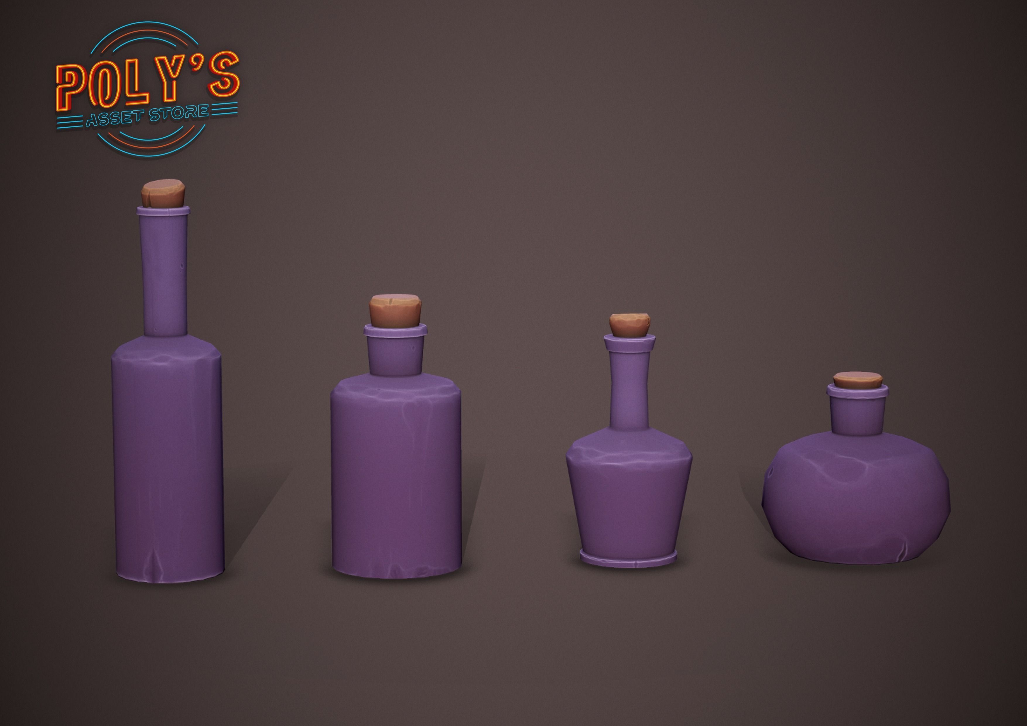 Potion Bottles - 6 colours - Stylized Low Poly Low-poly 3D model_12