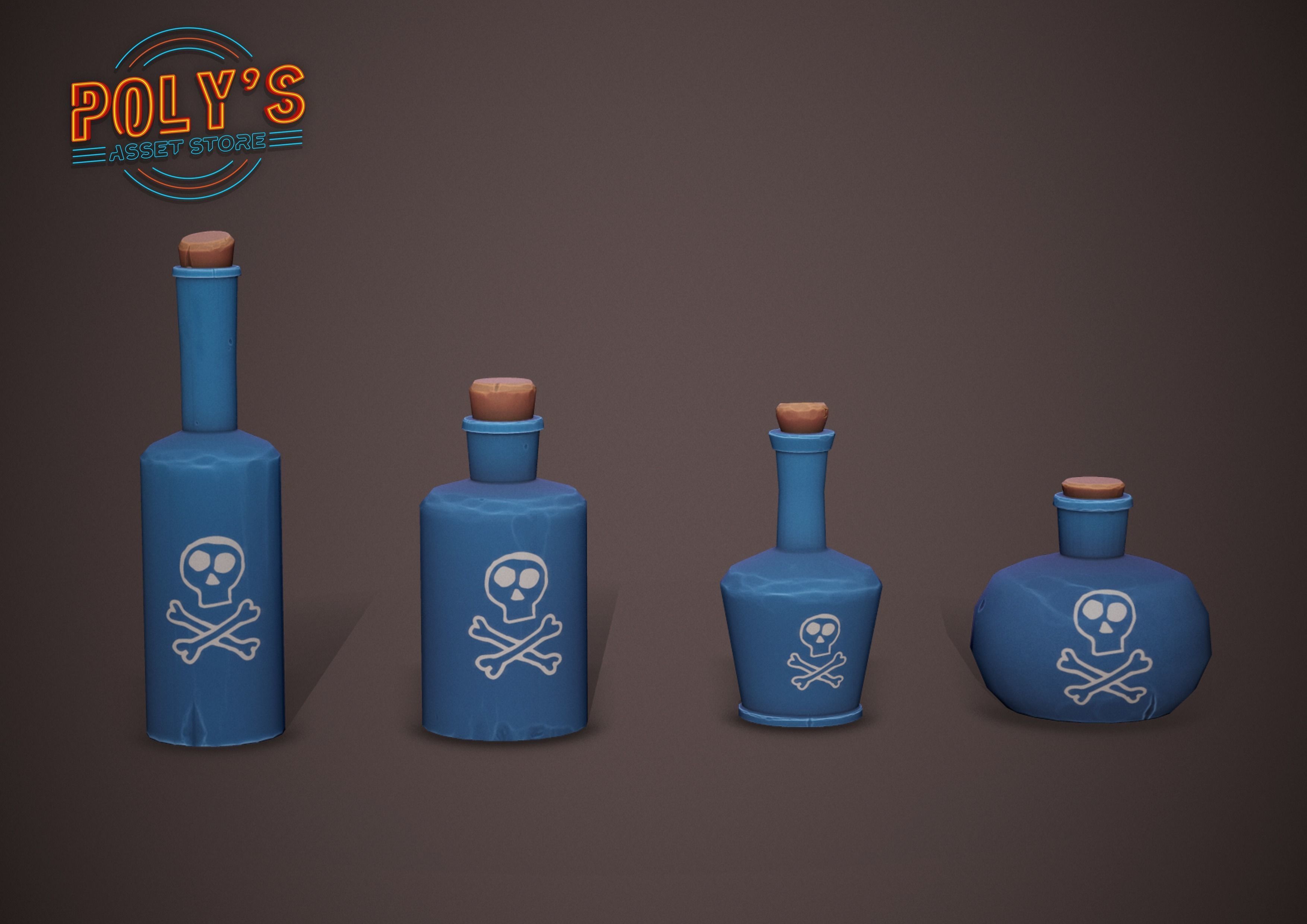 Potion Bottles - 6 colours - Stylized Low Poly Low-poly 3D model_9