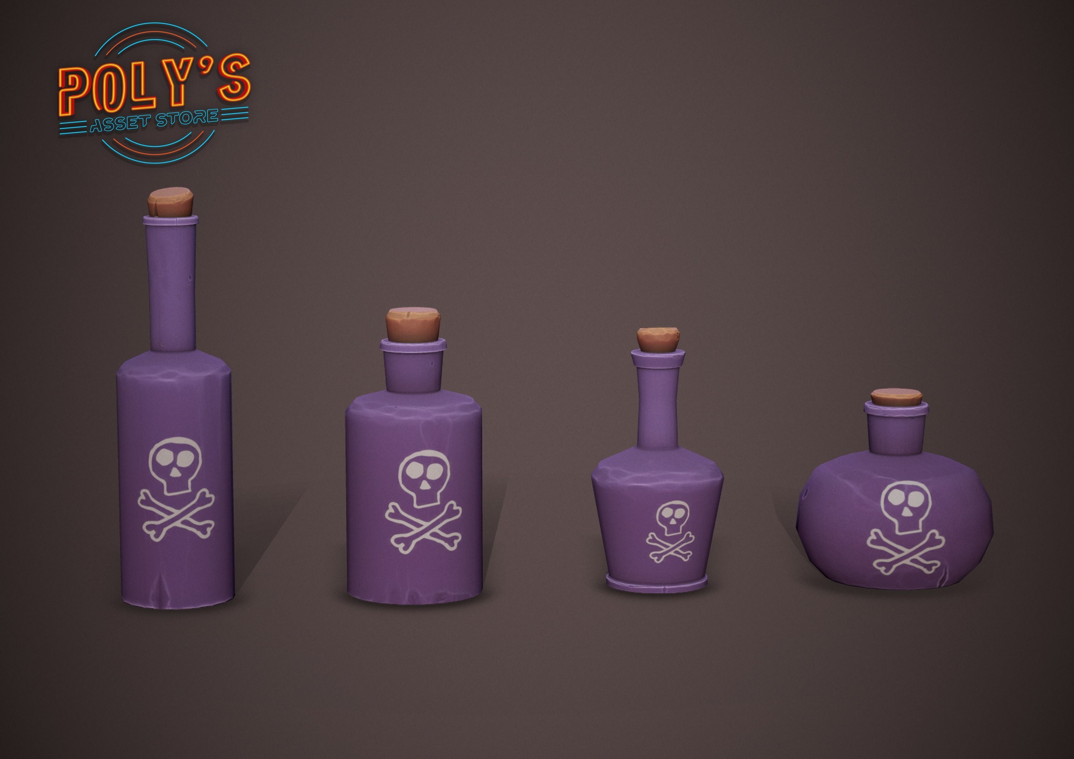 Potion Bottles - 6 colours - Stylized Low Poly Low-poly 3D model_13