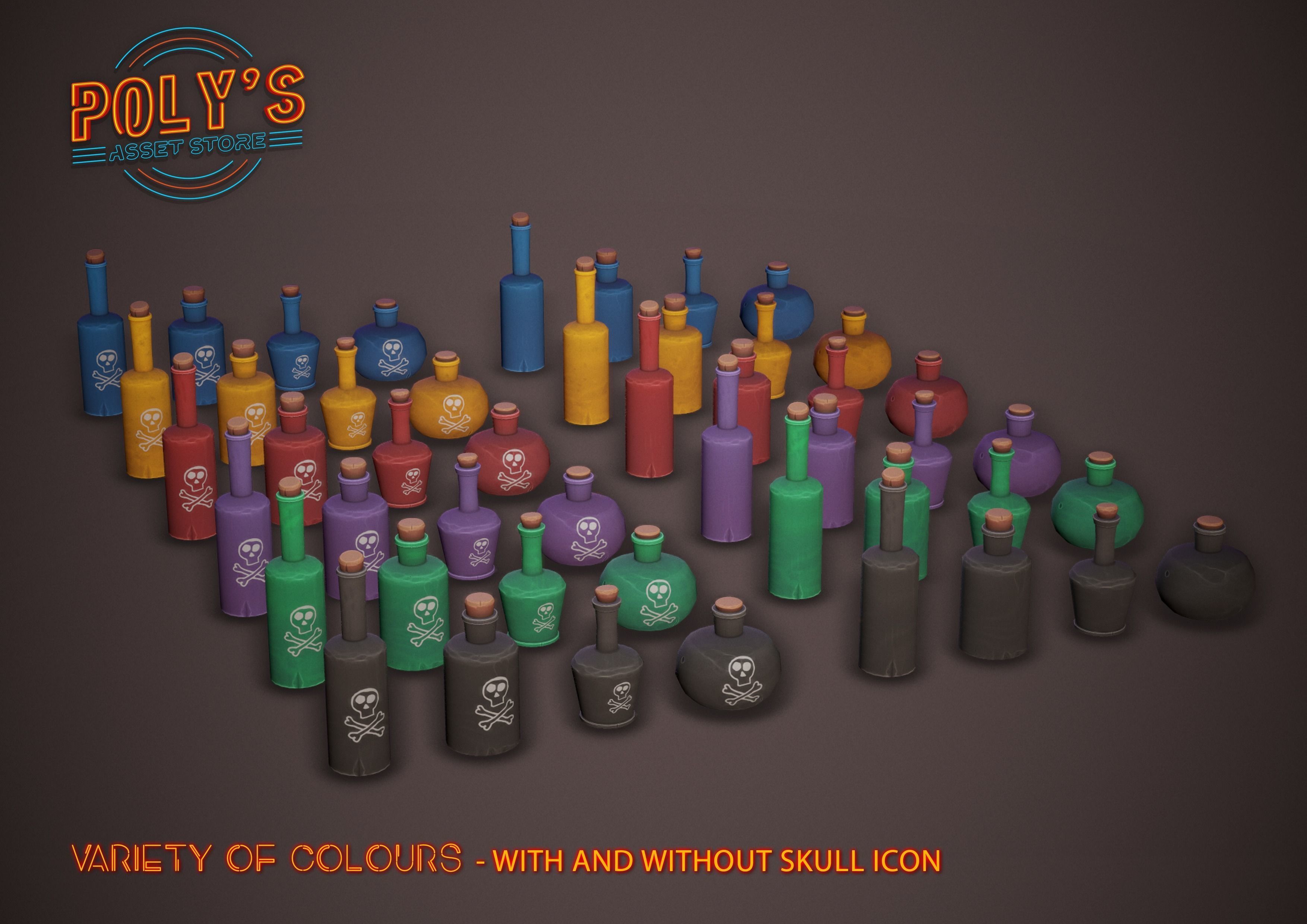 Potion Bottles - 6 colours - Stylized Low Poly Low-poly 3D model_2