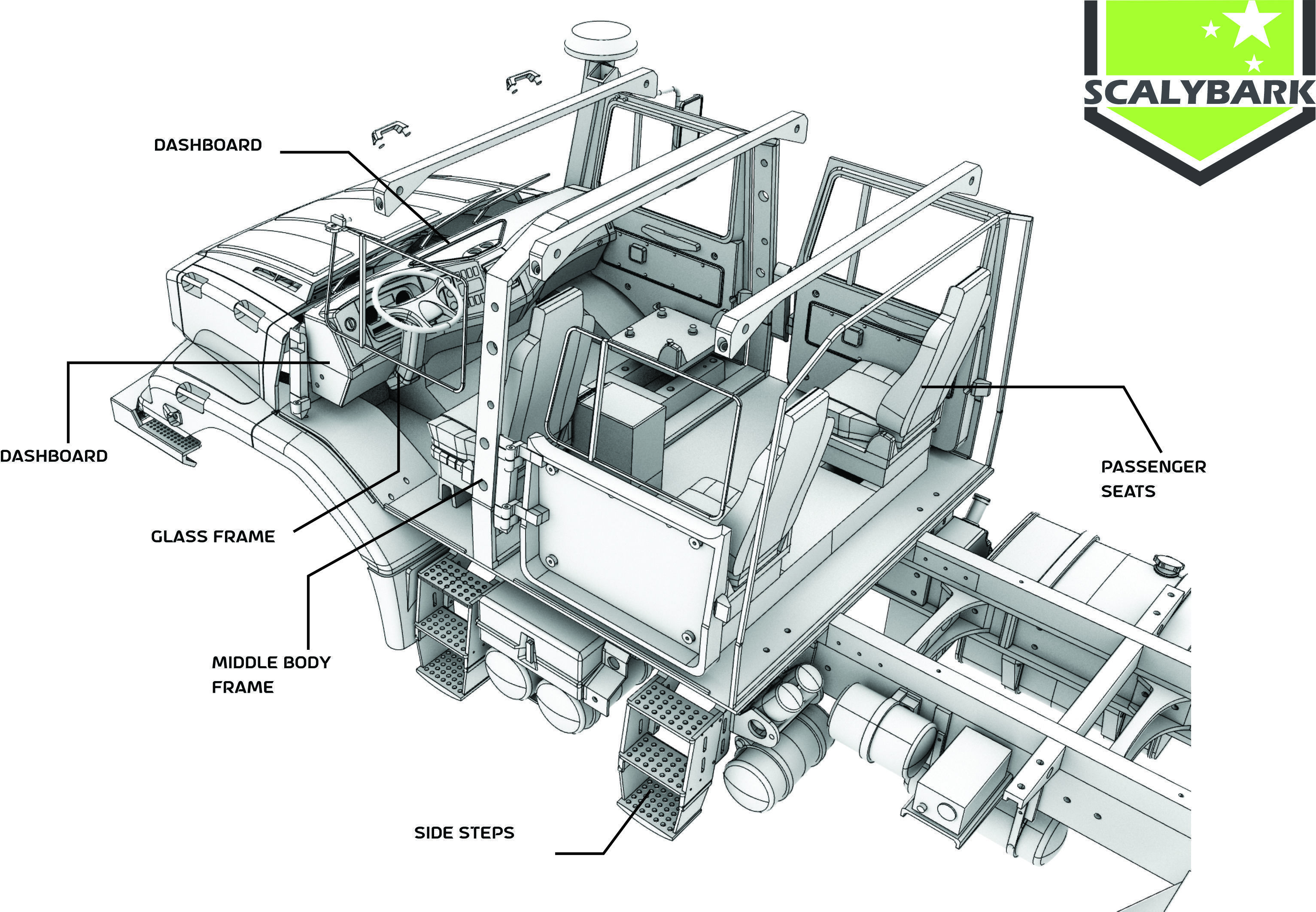 Mercedes Benz Zetros truck crew cab and chassis STL 3D print model_14