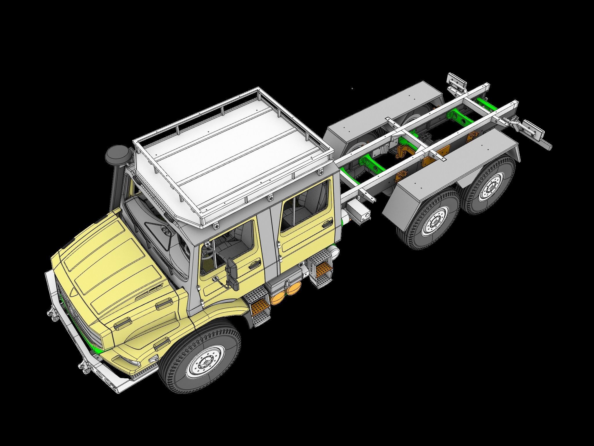 Mercedes Benz Zetros truck crew cab and chassis STL 3D print model_12