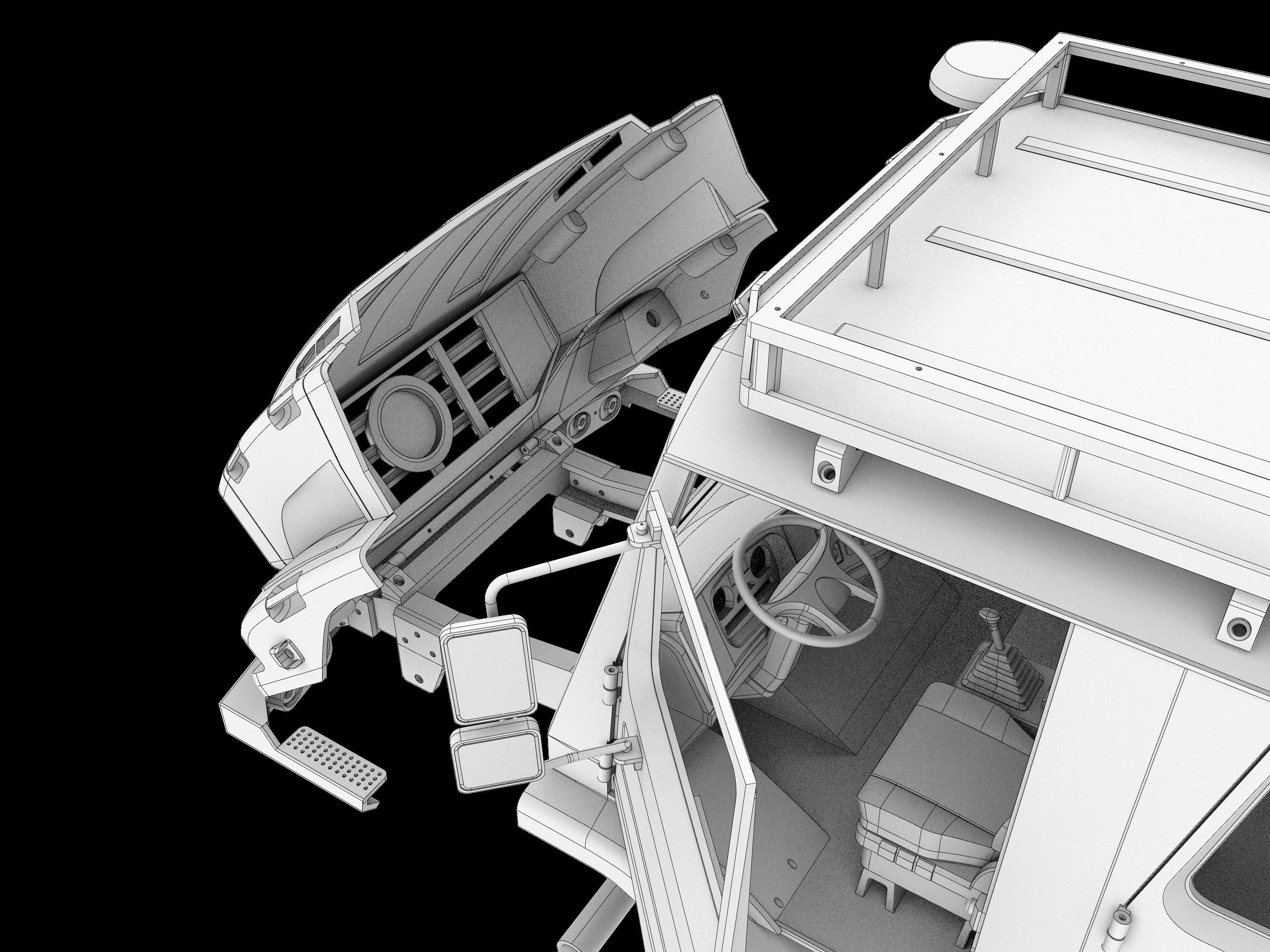 Mercedes Benz Zetros truck crew cab and chassis STL 3D print model_21